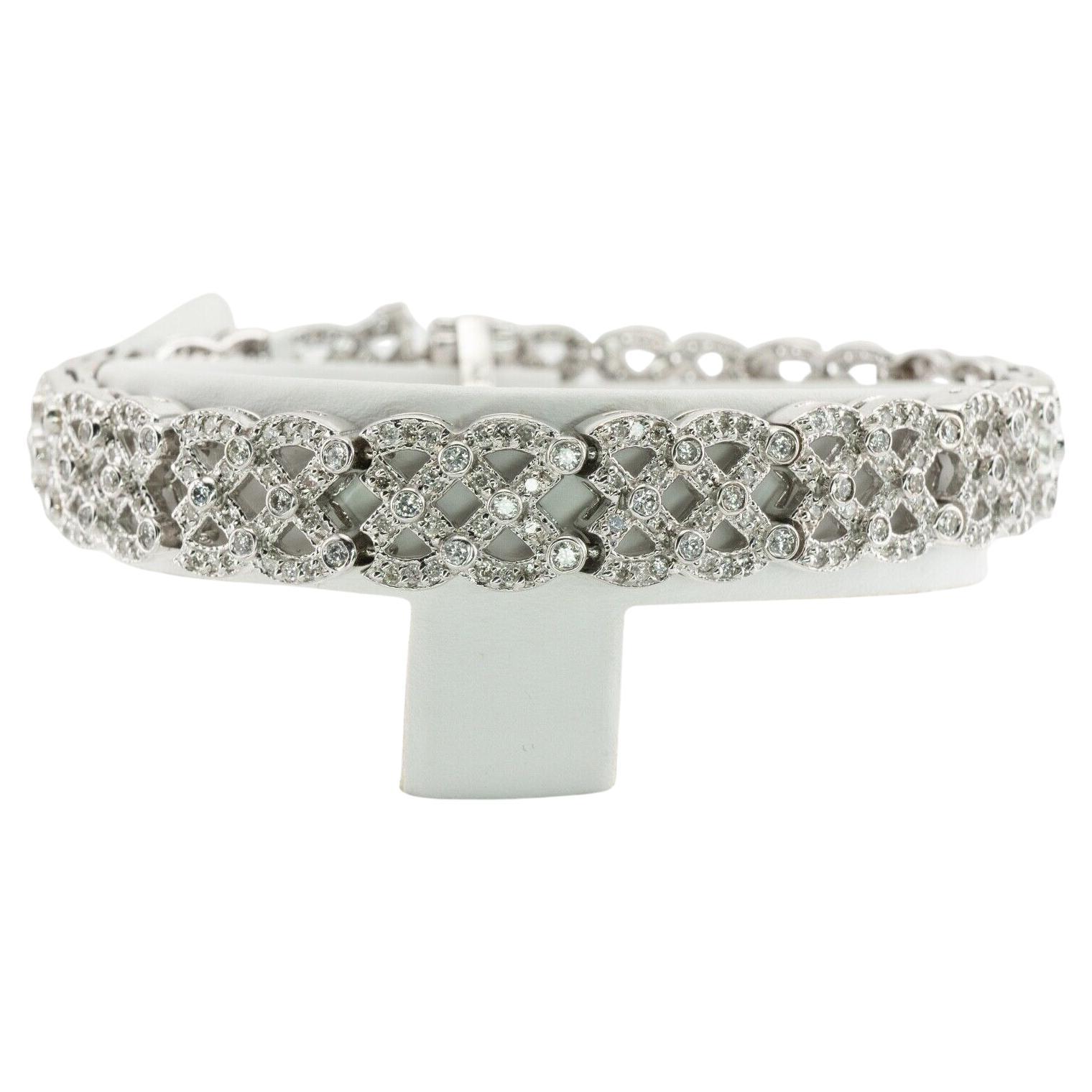 Bracelet treillis large en or blanc 14 carats avec diamants 4,50 TDW