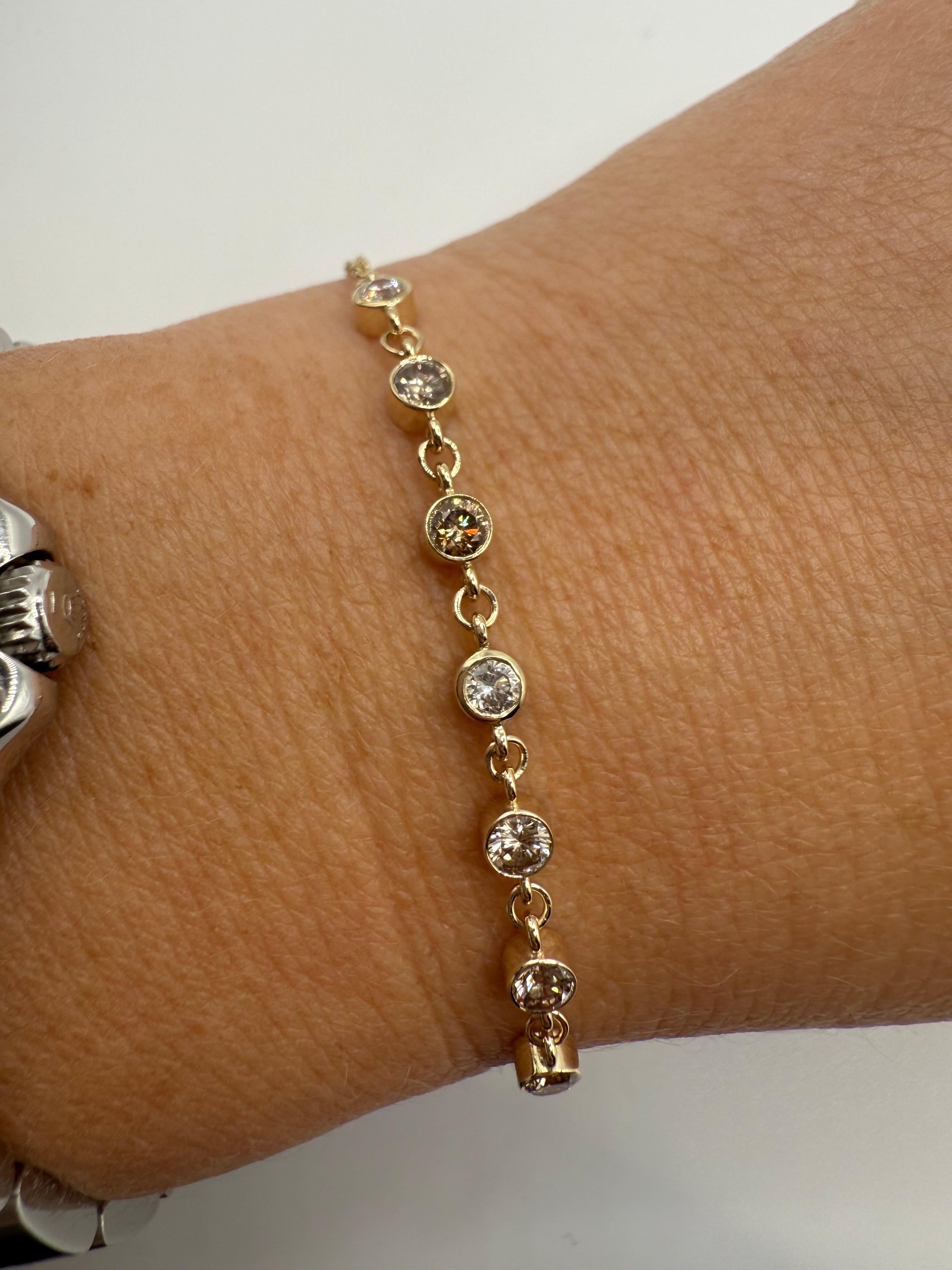 Bracelet en diamant de 1,50 carats avec de superbes diamants bruns fantaisie en or 14KT, longueur 7