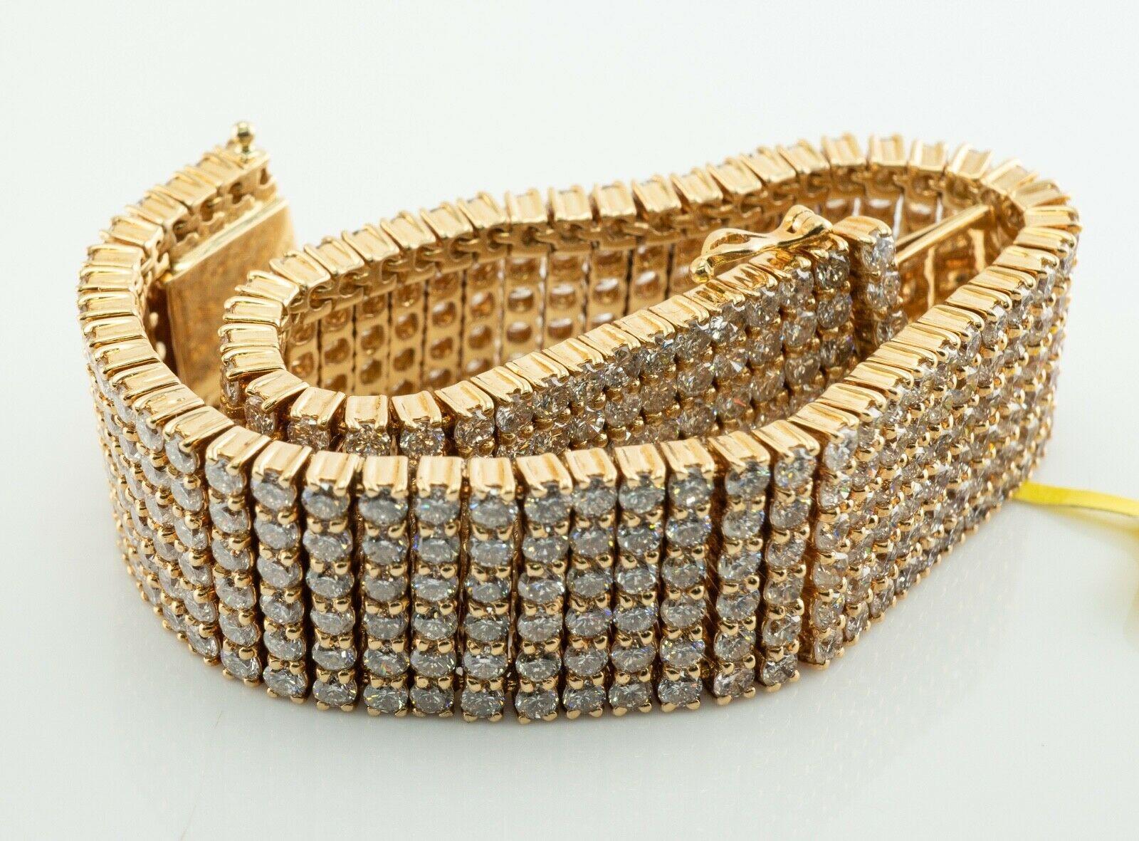 Diamond Bracelet 18K Gold Wide 6 Rows 22.13 TDW For Sale 7