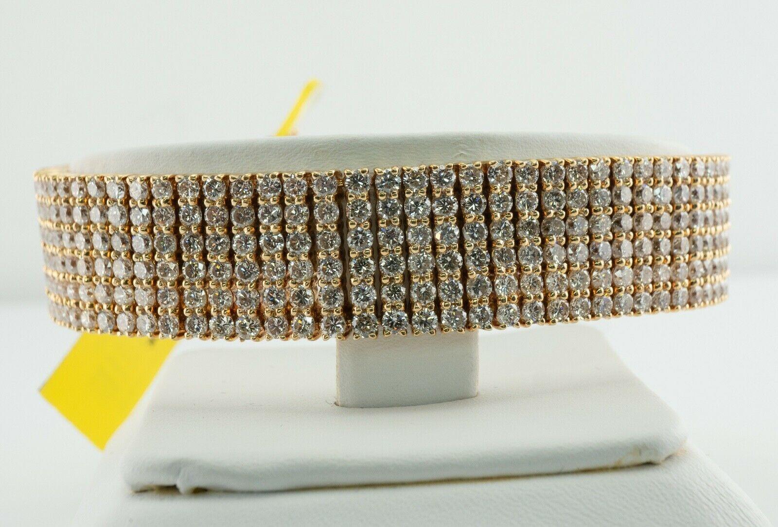 Diamond Bracelet 18K Gold Wide 6 Rows 22.13 TDW For Sale 4