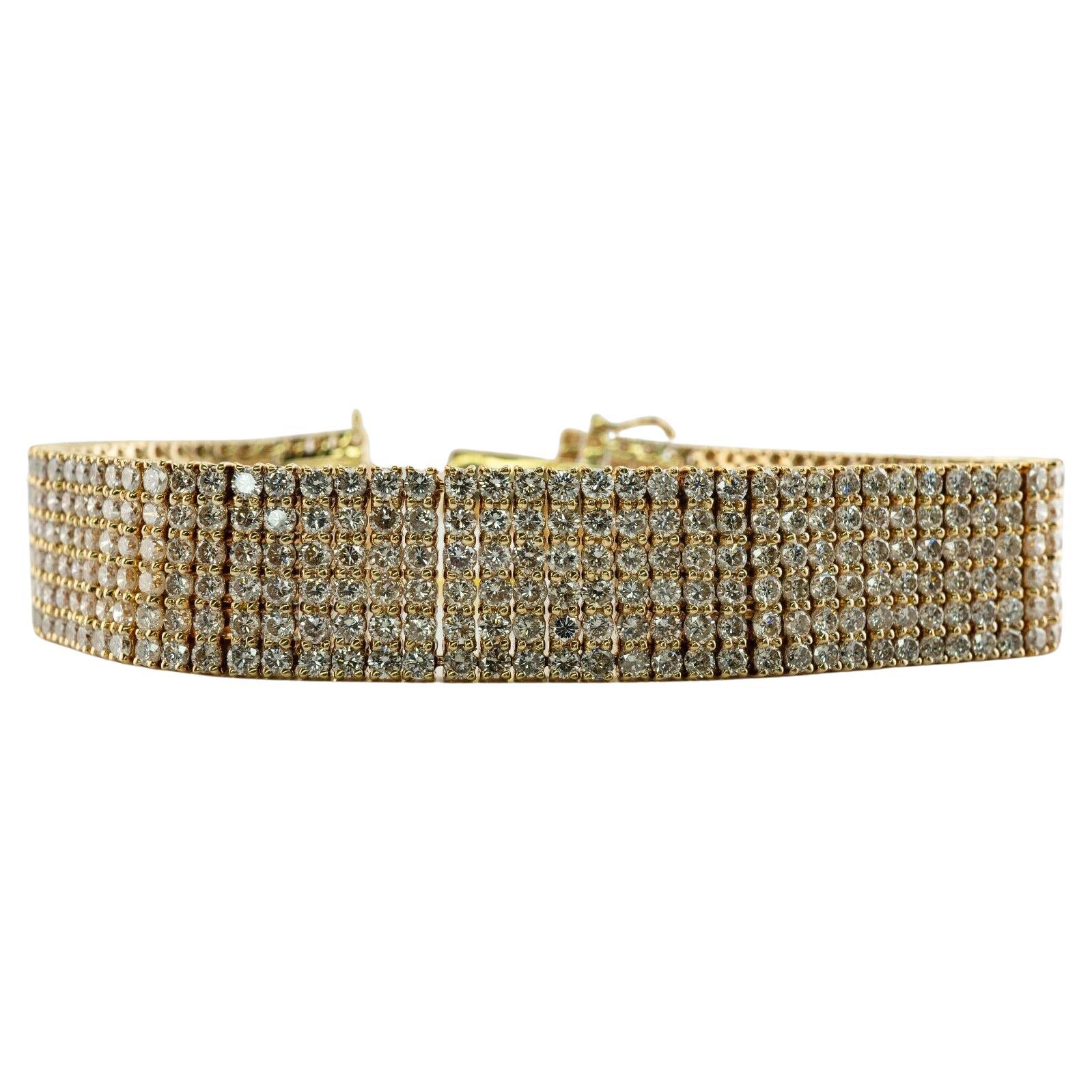 Diamond Bracelet 18K Gold Wide 6 Rows 22.13 TDW For Sale
