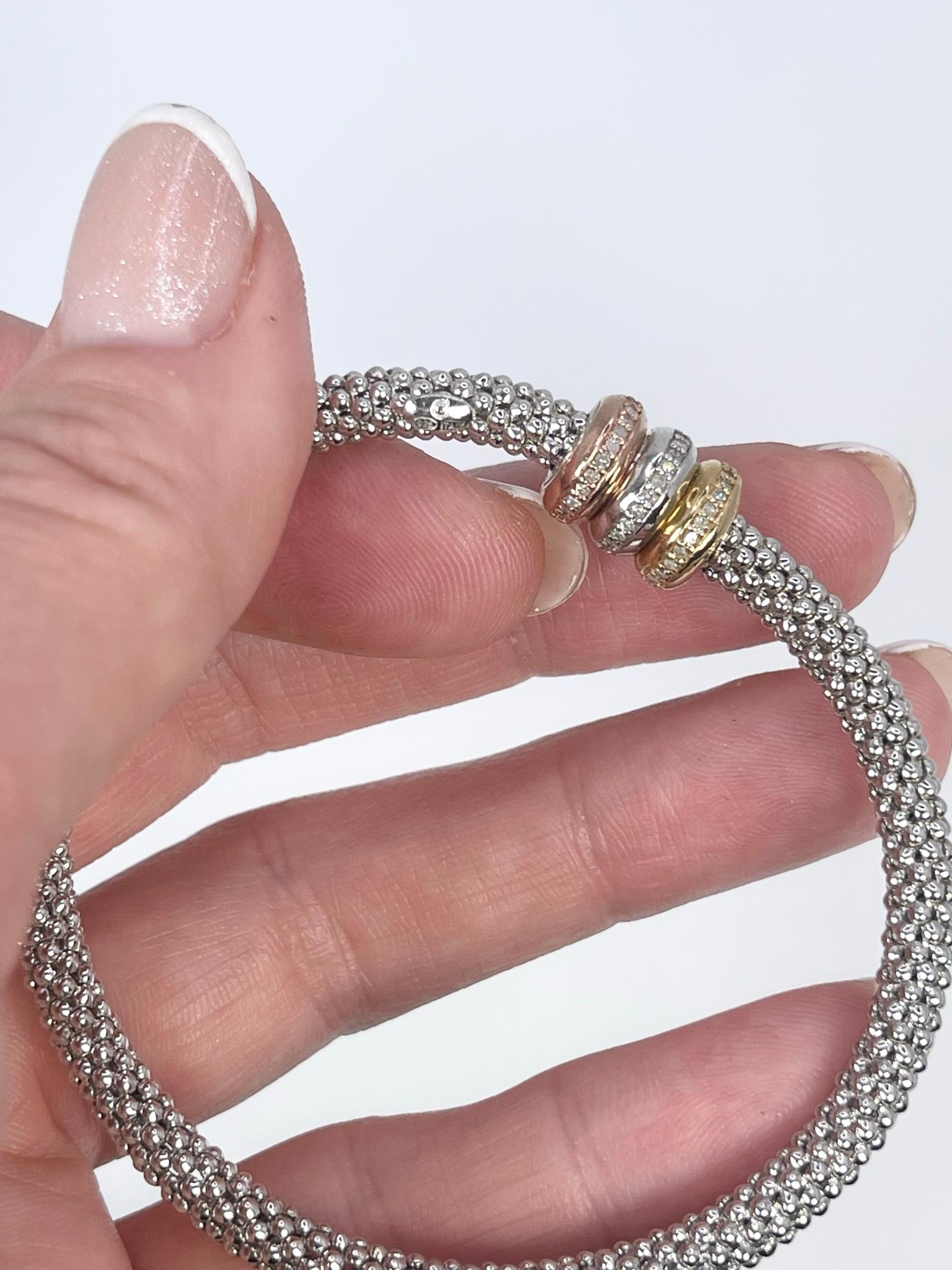Bracelet extensible moderne en or 14 carats et diamants 925 Pour femmes en vente