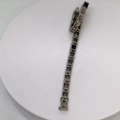 Diamond Bracelet Art Deco 14k white Gold Filigree Antique Sapphire 7 inch