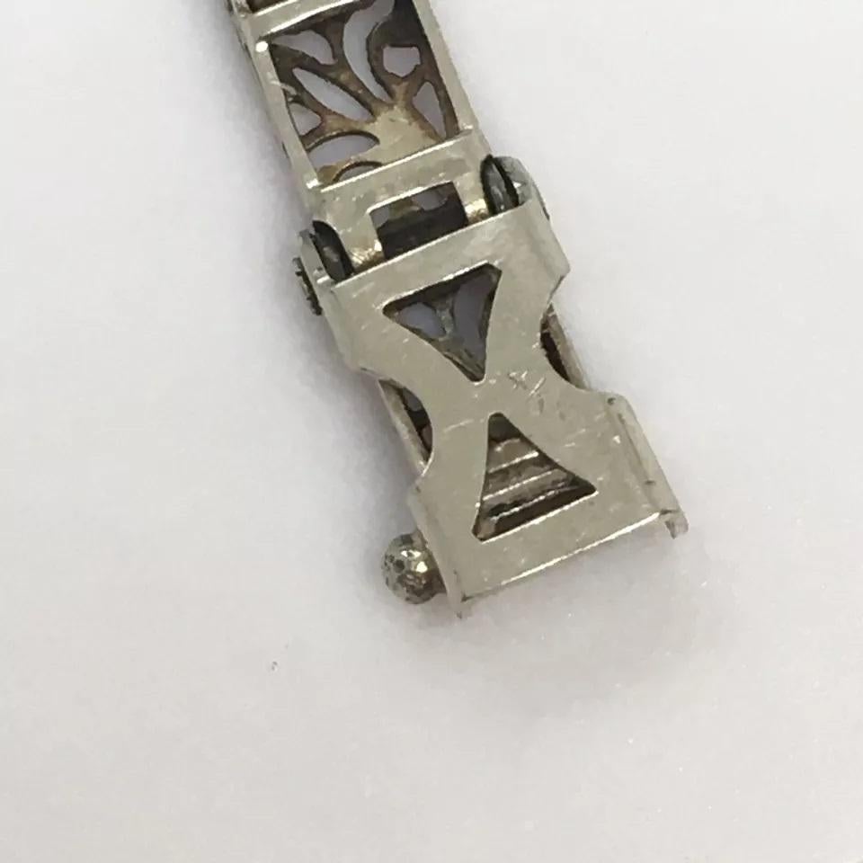 Diamond Bracelet Art Deco 14k white Gold Filigree Antique Sapphire 7 inch For Sale 1