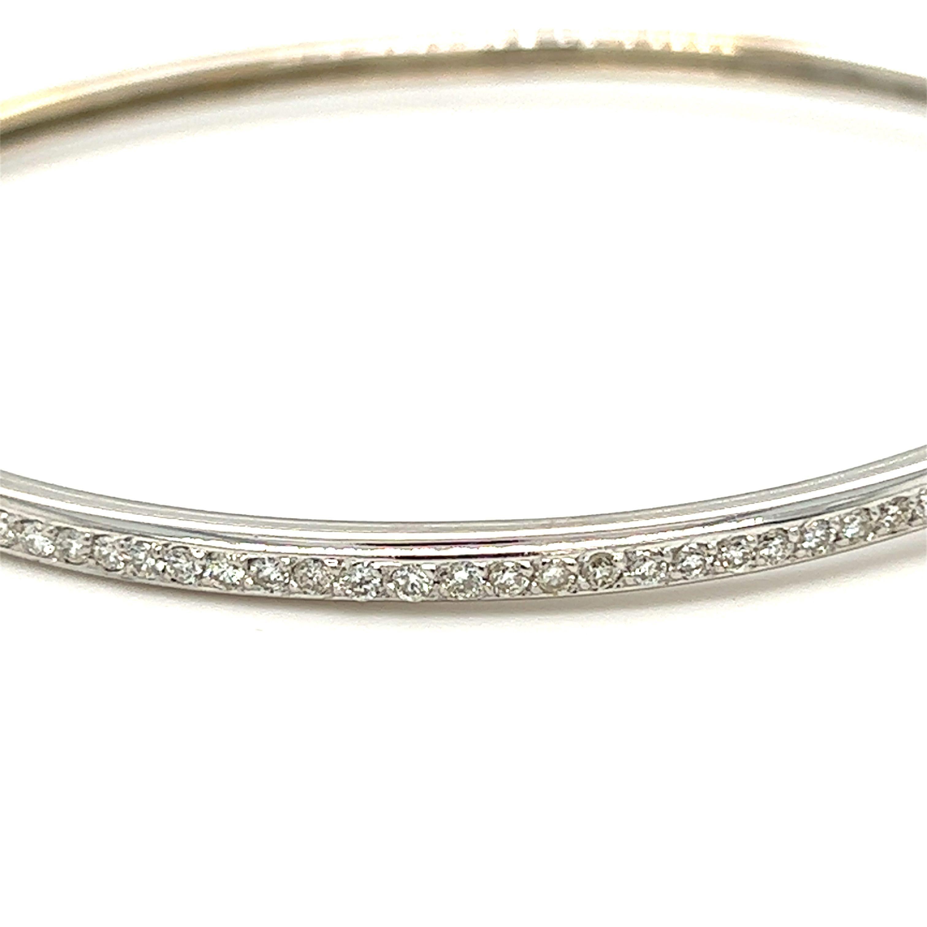Diamond Bracelet Bangle with Security Chain 14k White Gold In Excellent Condition For Sale In beverly hills, CA