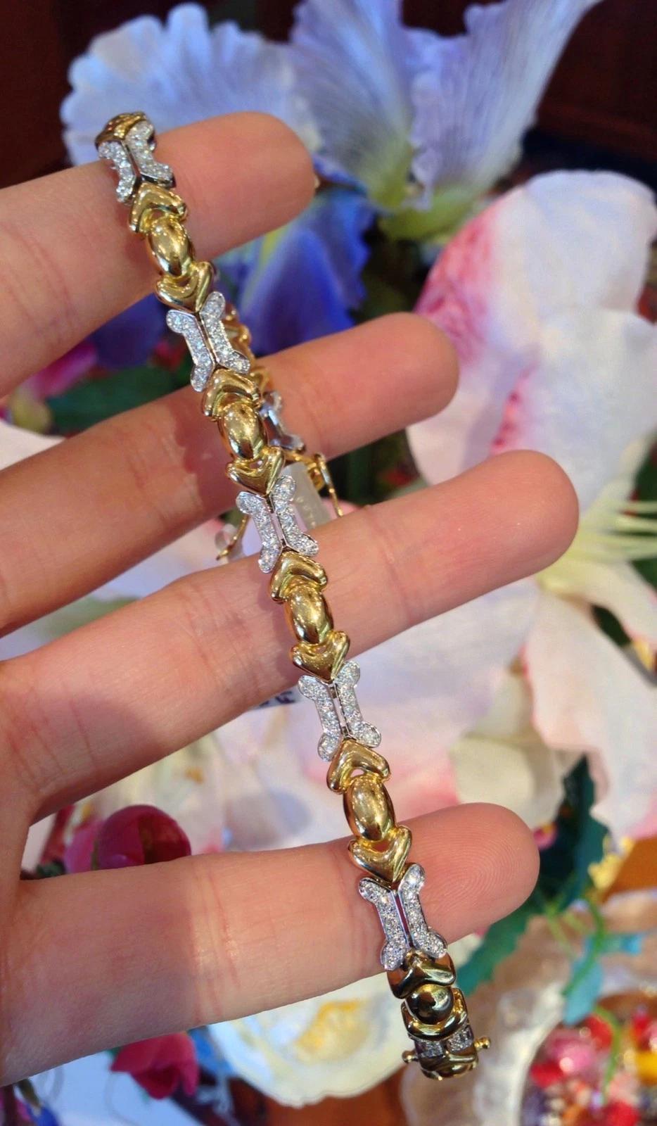 Pulsera de Diamantes de Fiessler 18K Oro Amarillo y Blanco Corte redondo en venta