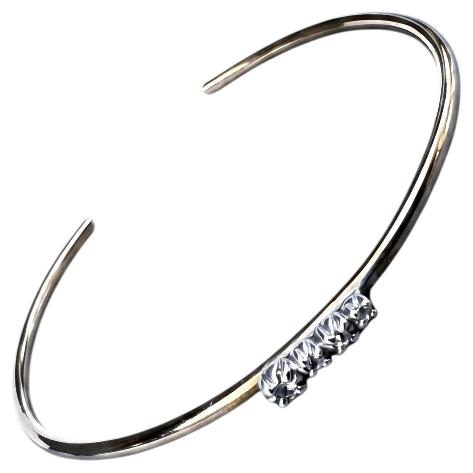 Diamond Bracelet Minimal Cuff Diamond Prong Victorian Style Open Bangle Silver