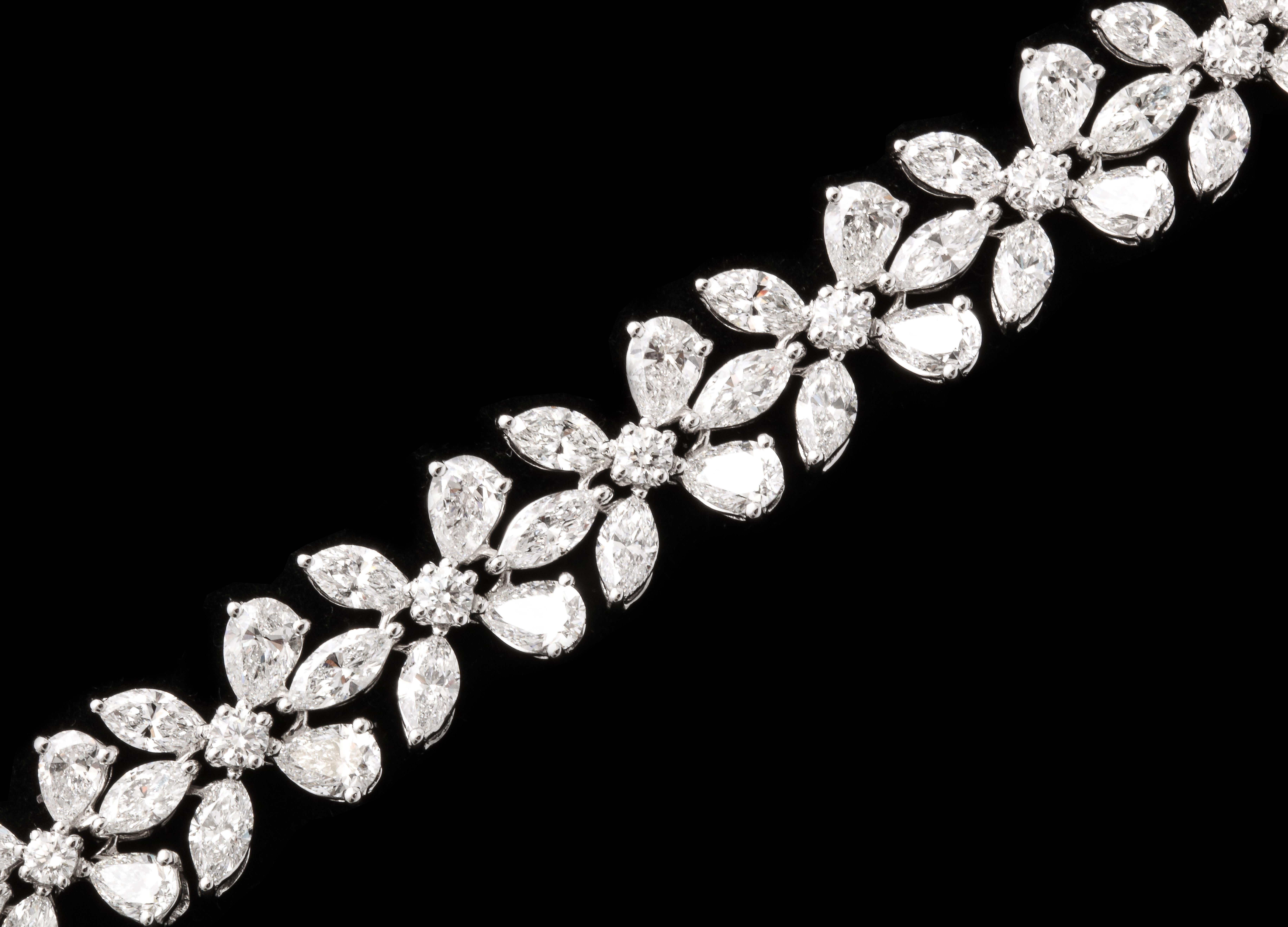 
A timeless design! 

17.65 carats of white pear, marquise and white diamonds set in platinum. 

Half an inch wide. 

7 inch length that can be adjusted 

A fabulous piece designed to compliment pieces in your existing collection. 
