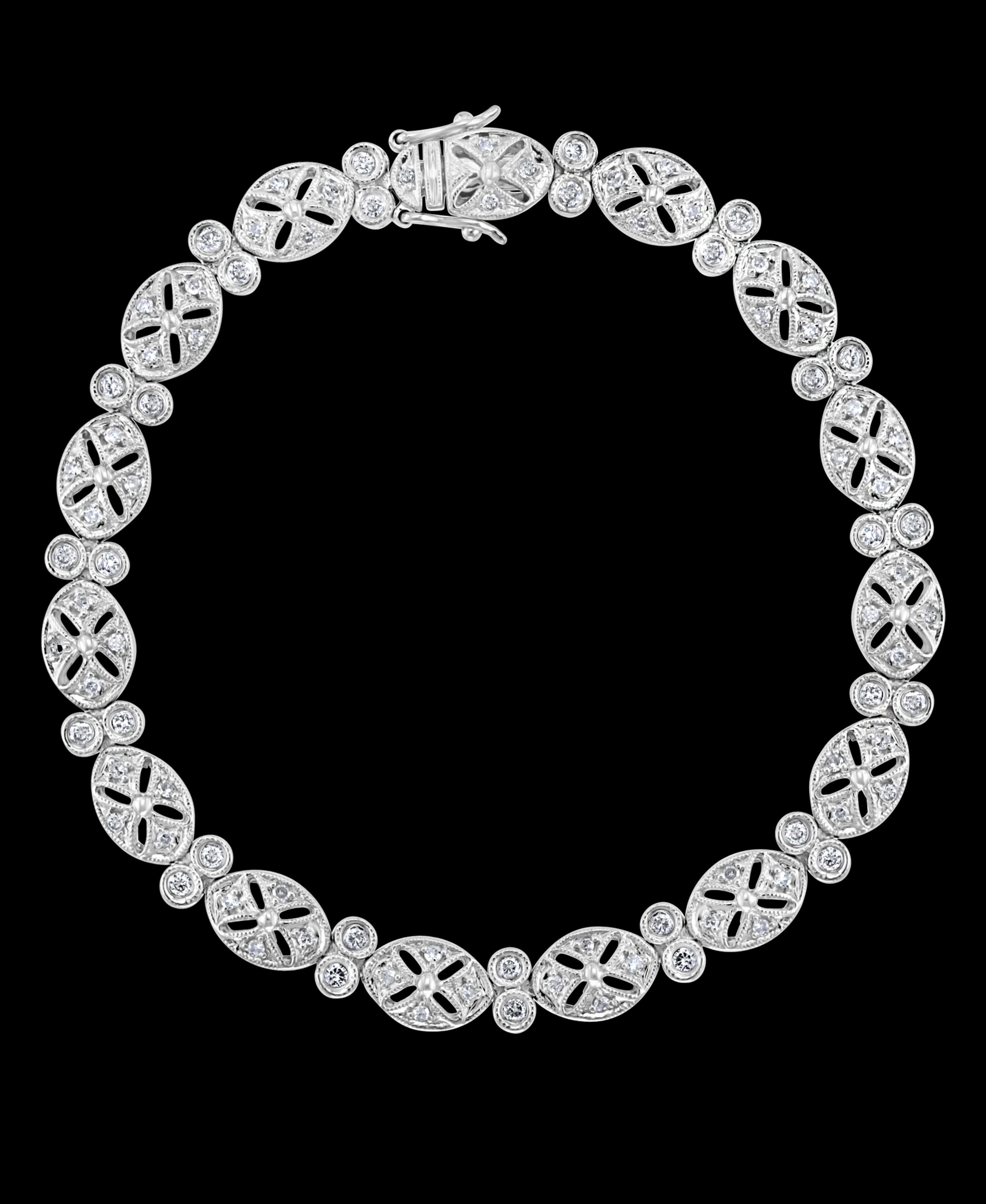 A statement of simple, classic elegance, this 14 karat White Gold  Bracelet with  Diamond  from signature collection. The interlocking  links of diamonds   provide flexibility with a fabric-like movement. This makes for a very comfortable, wearable