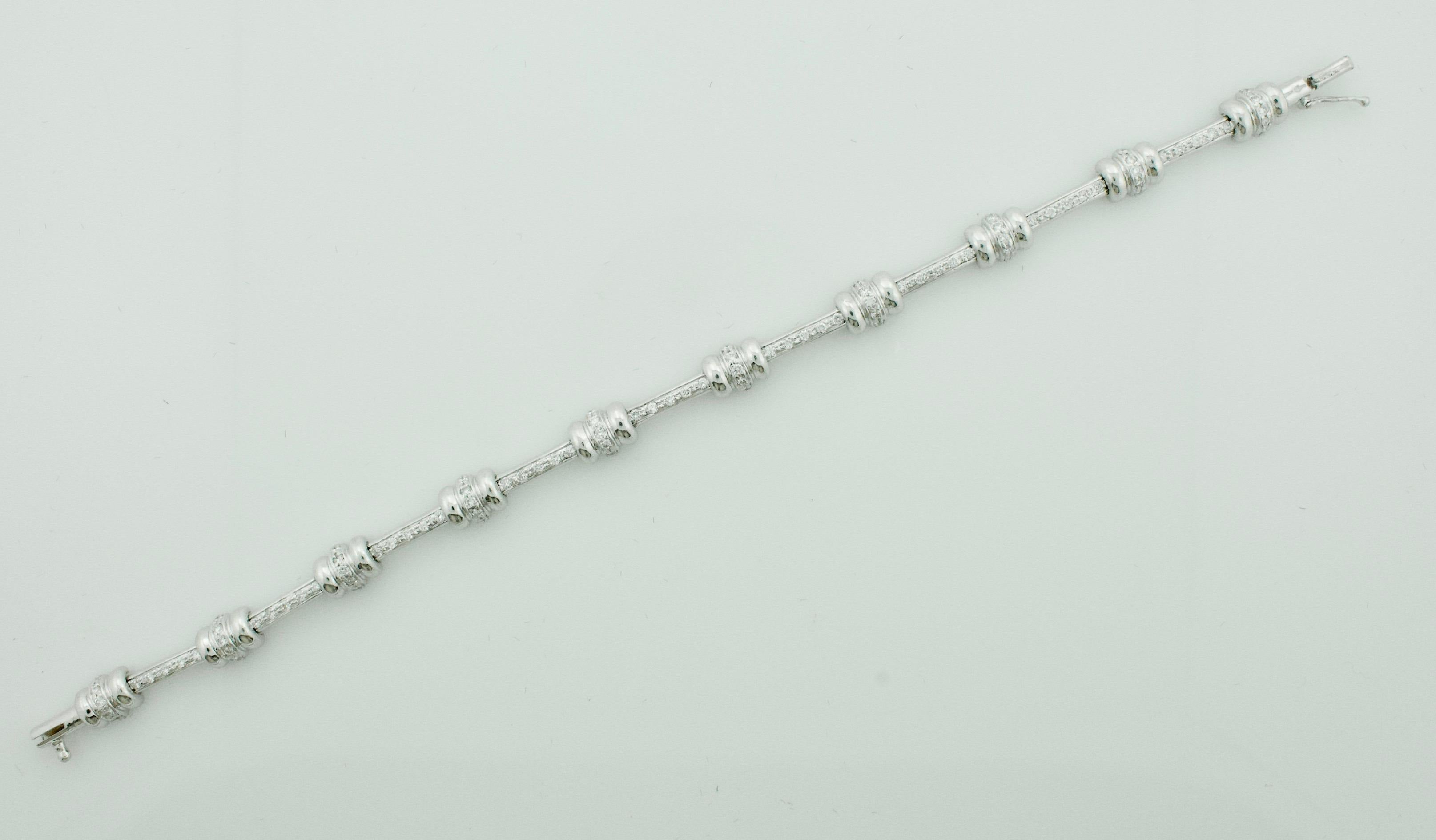 Diamond Bracelet in White Gold 1.15 Carats 
Ninety Five Round Brilliant Cut Diamonds Weighing 1.15 Carats Approximately 
Seven Inches in Length  