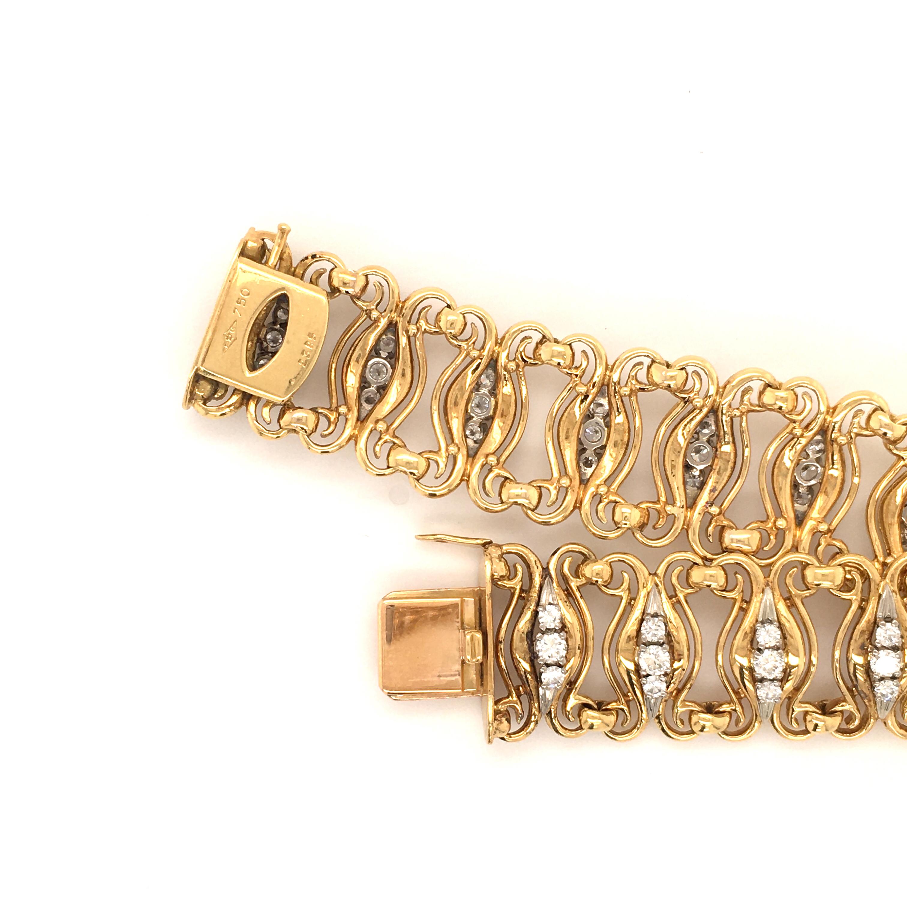 Women's or Men's Diamond Bracelet in Yellow and White Gold 750