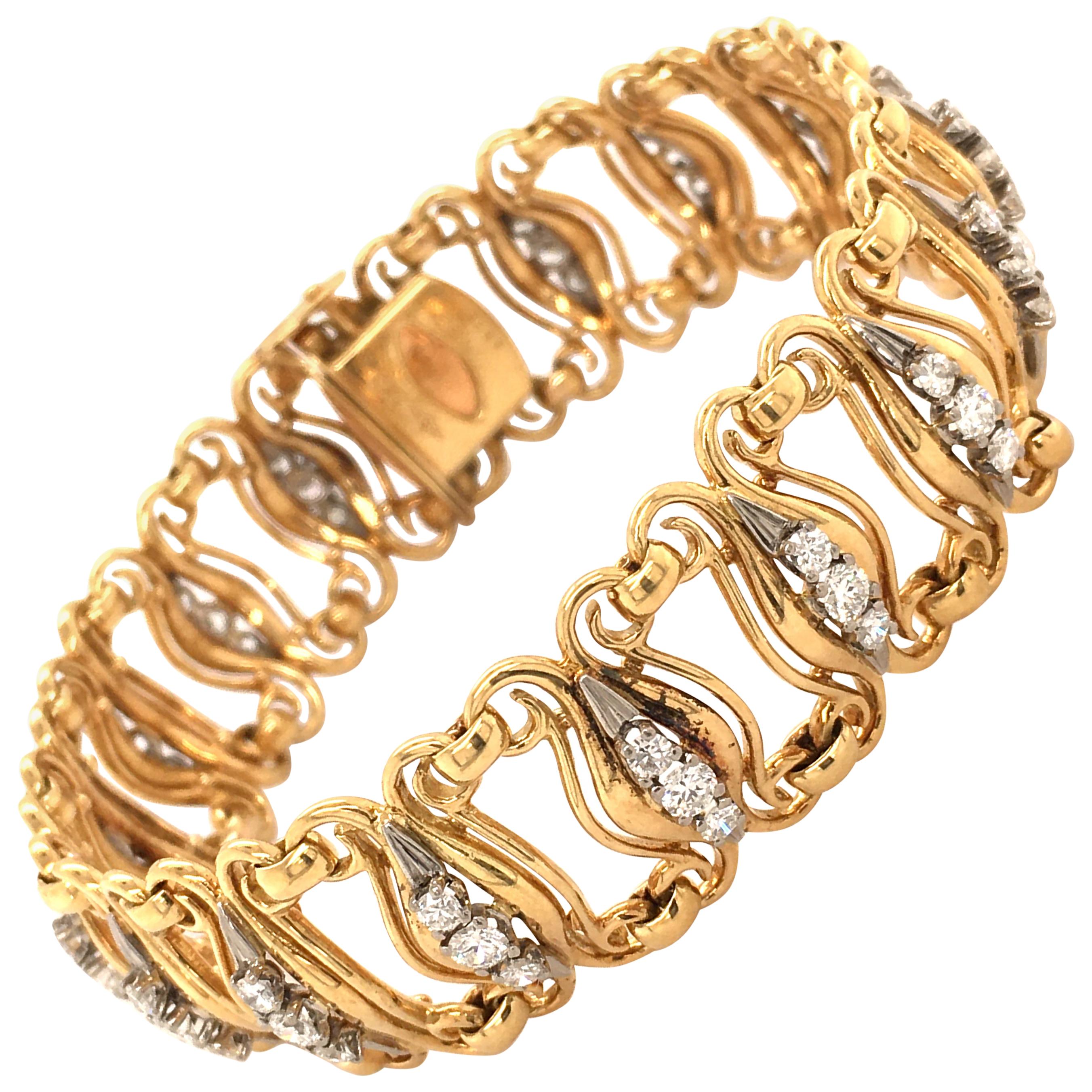 Diamond Bracelet in Yellow and White Gold 750