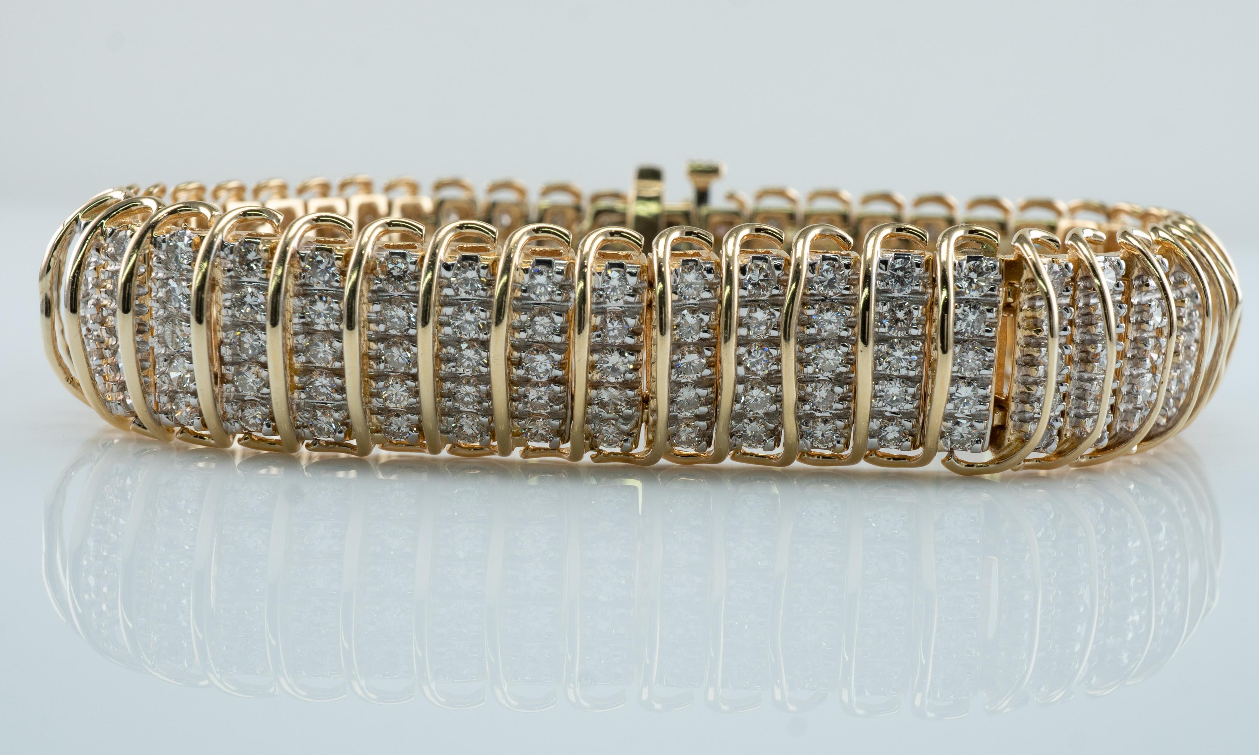 Taille ronde Bracelet à maillons en or 14 carats avec diamants 16,10 TDW  en vente