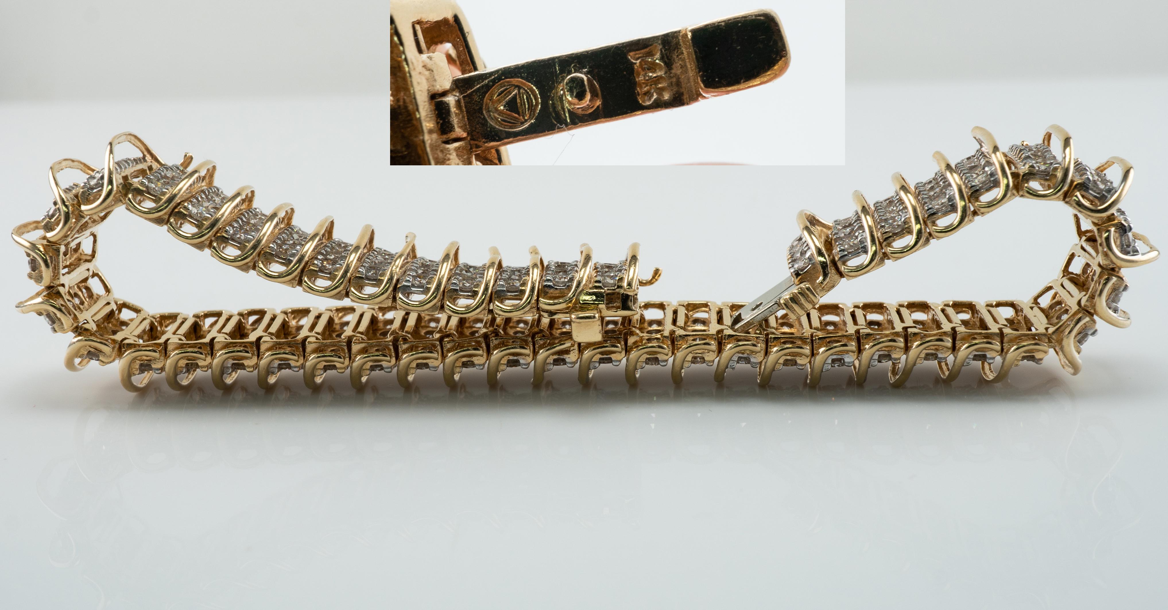 Bracelet à maillons en or 14 carats avec diamants 16,10 TDW  Pour femmes en vente