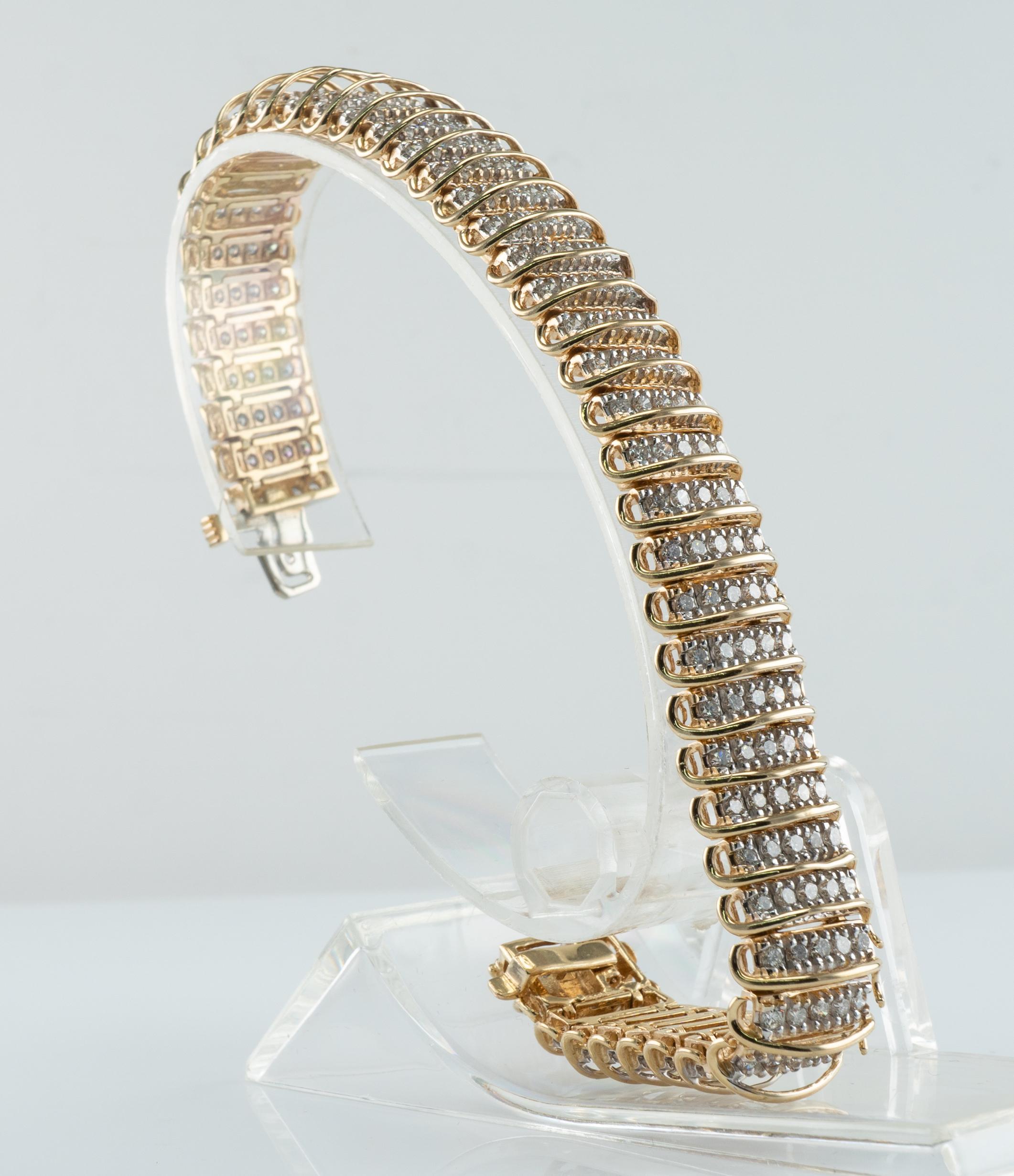Bracelet à maillons en or 14 carats avec diamants 16,10 TDW  en vente 2