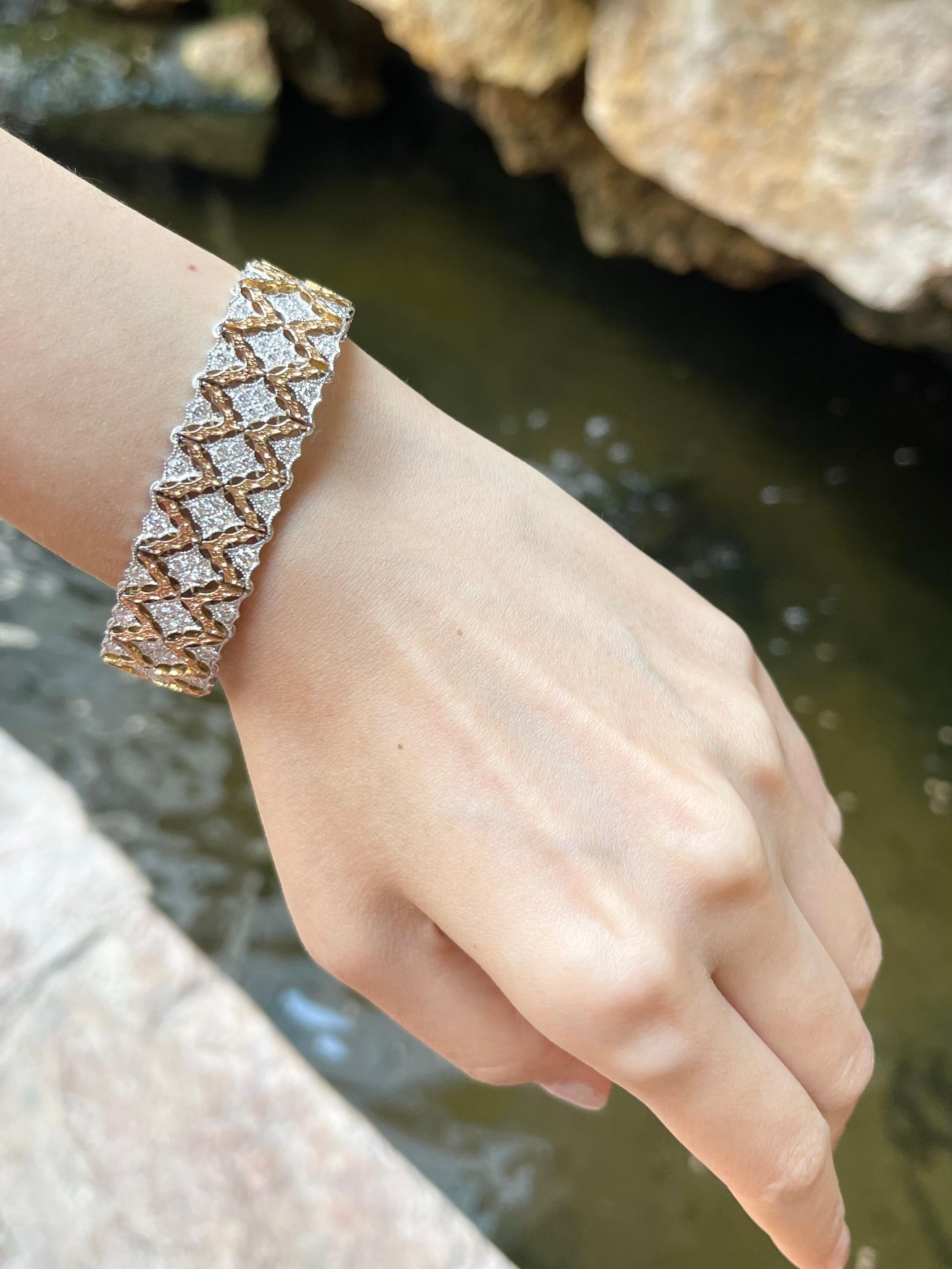 Brilliant Cut Diamond Bracelet set in 18K Rose/White Gold Settings For Sale