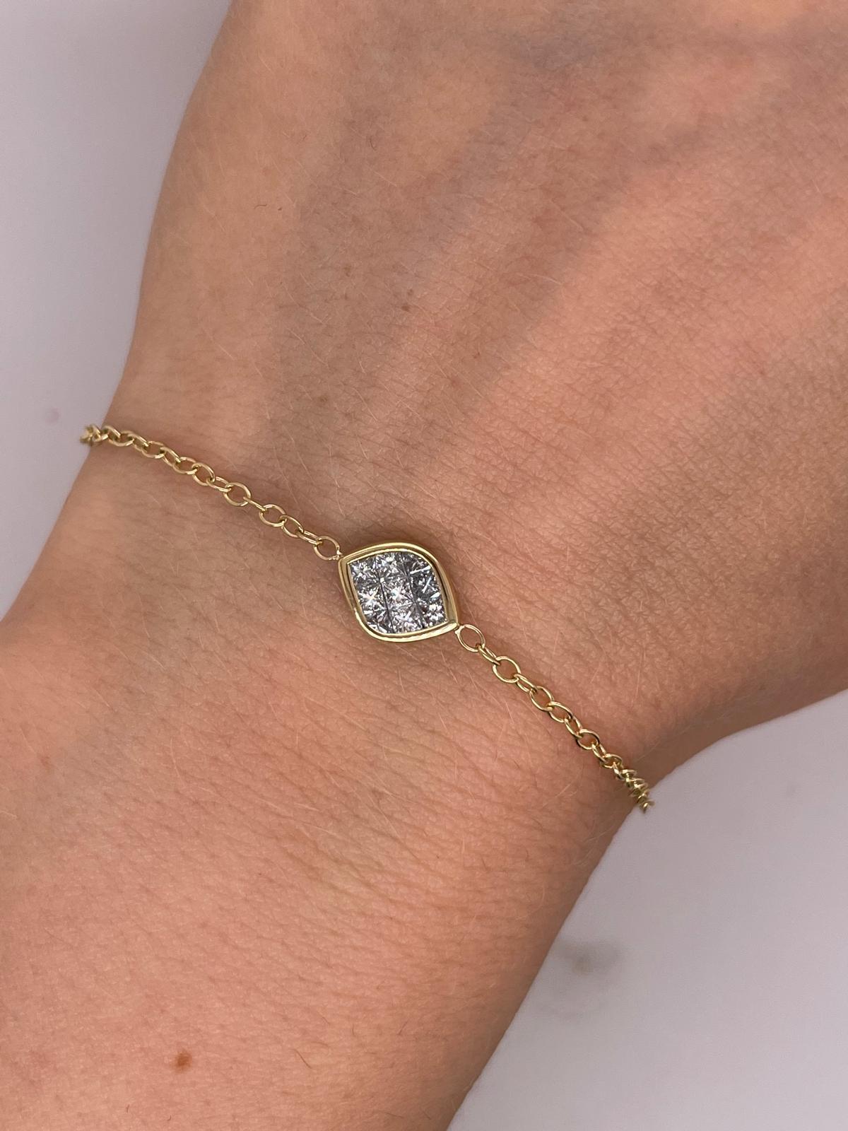 Pulsera de diamantes con diamantes naturales princesa de 0,50 ct en oro amarillo de 18 ct en Nuevo estado para la venta en London, GB