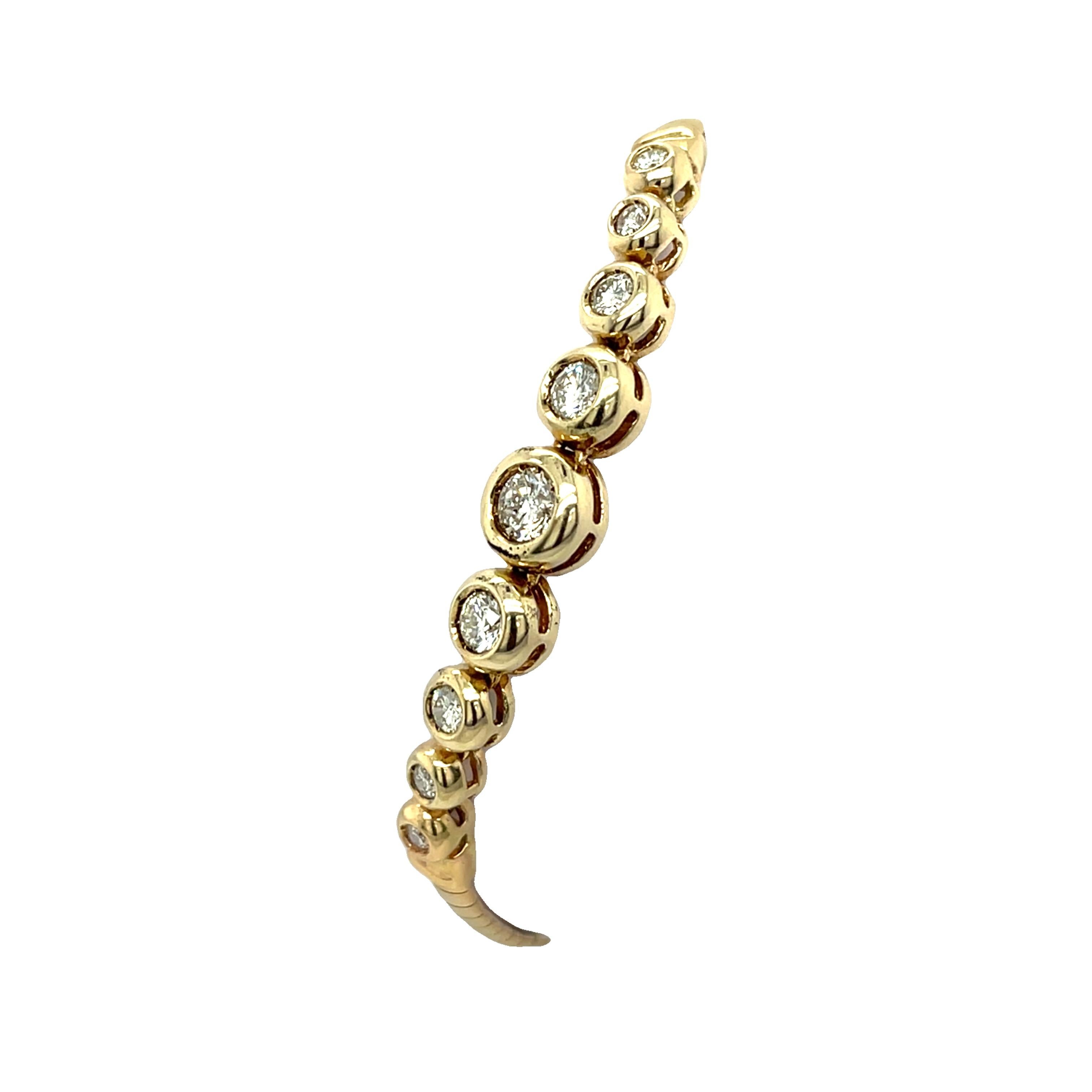 Bracelet en or jaune 14 carats serti de diamants ronds de 1,0 carat Excellent état - En vente à London, GB