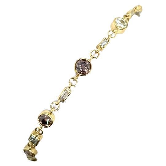 Diamond Bracelet Set with Mixed Natural Coloured Diamond in 18ct Yellow Gold For Sale