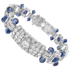 Antique Diamond Bracelet with Bead and Sugarloaf Sapphire