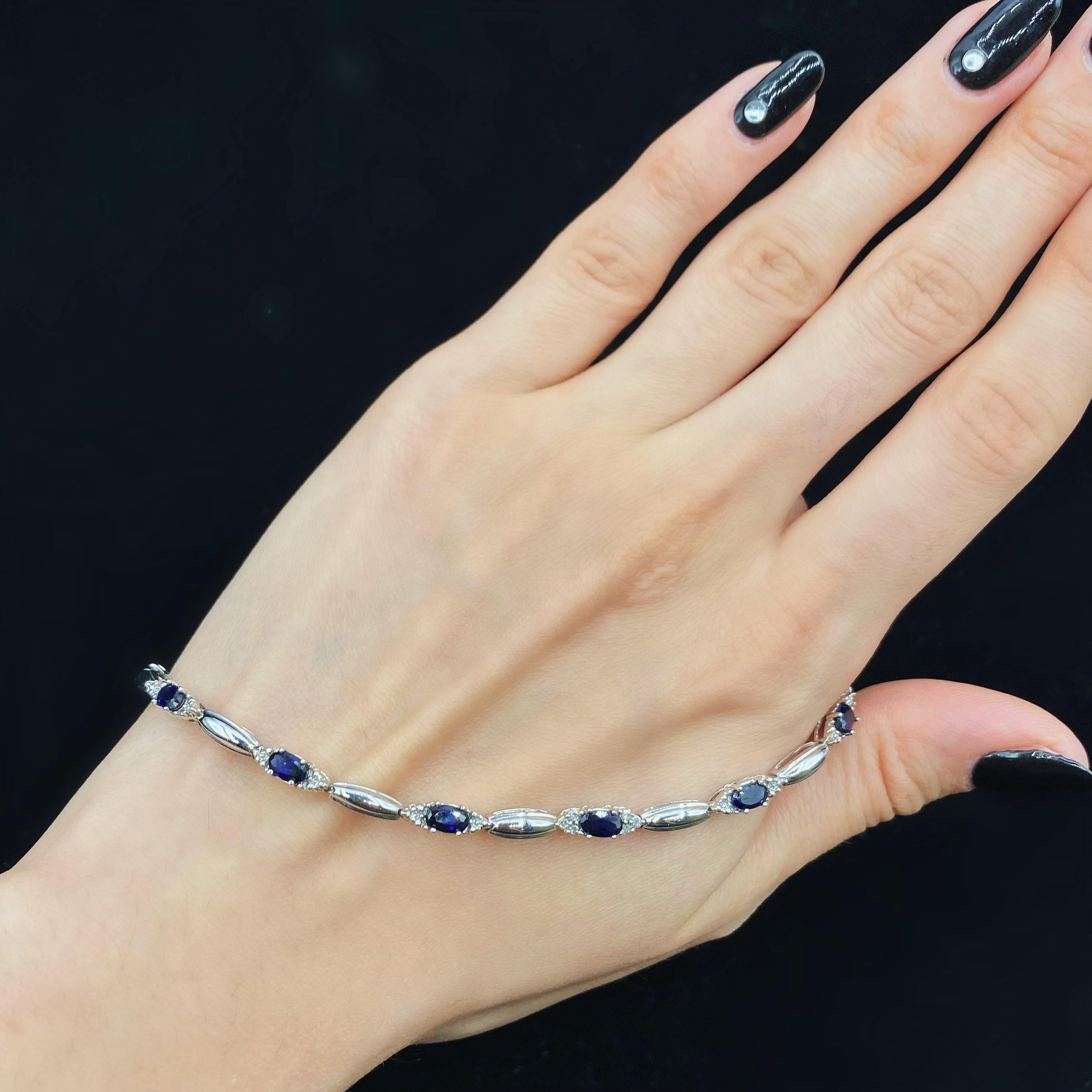 Oval Cut Diamond Bracelet with Blue sapphires For Sale