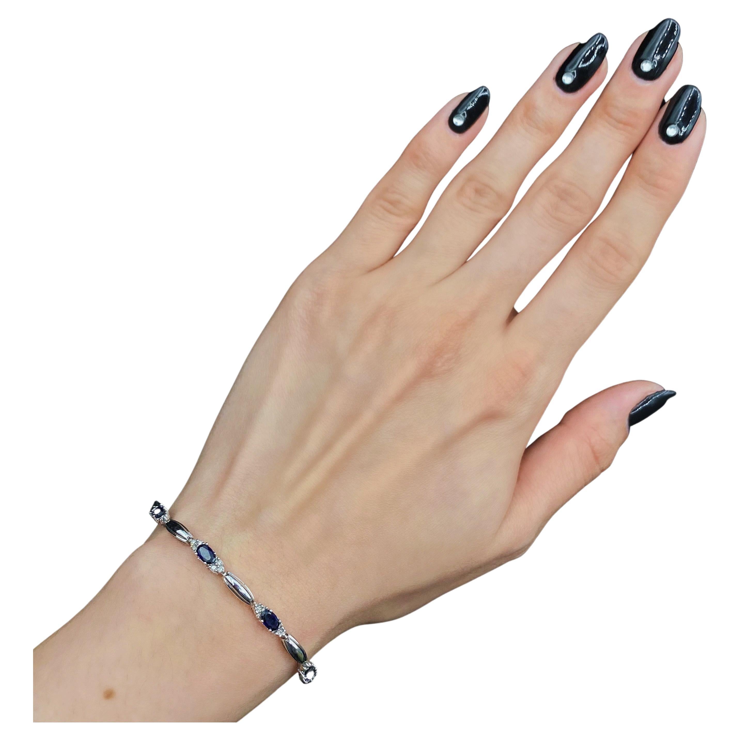 Diamond Bracelet with Blue sapphires For Sale