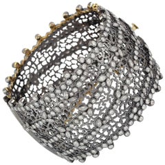 Diamond Bracelet With Filigree Work Made In 18k Yellow Gold & Silver