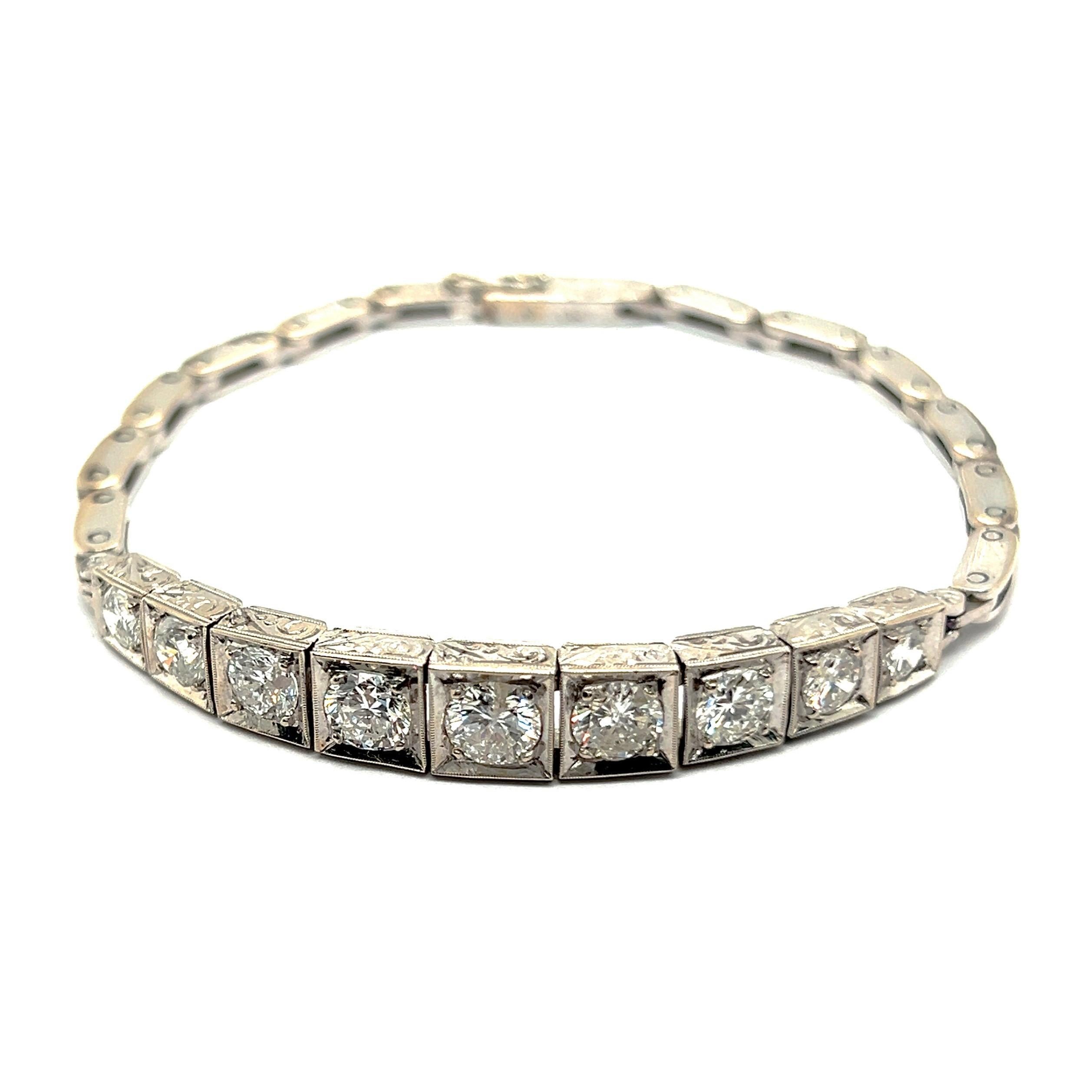 Diamond Bracelet with Openwork Pattern in 14 Karat White Gold For Sale 11