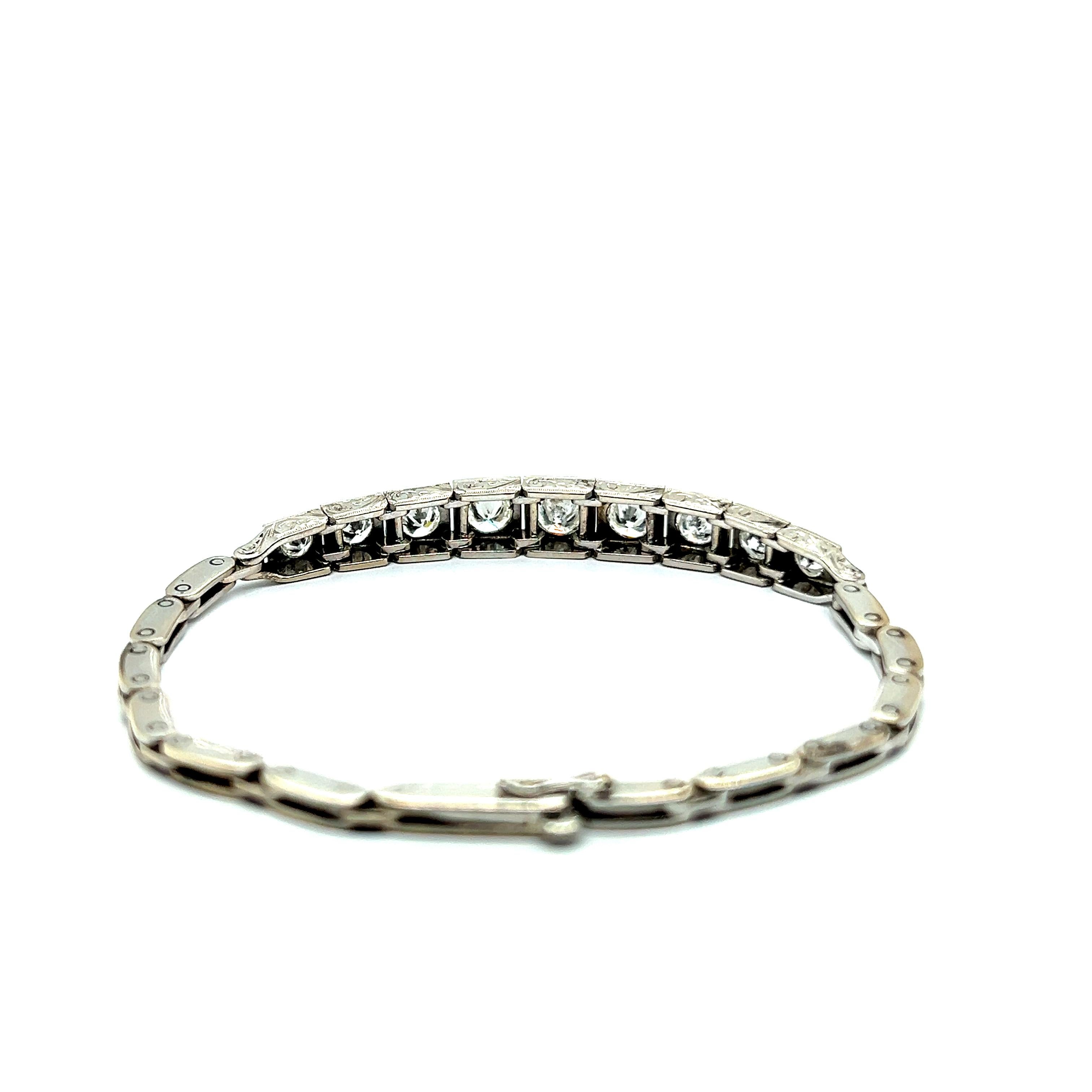 Retro Diamond Bracelet with Openwork Pattern in 14 Karat White Gold For Sale