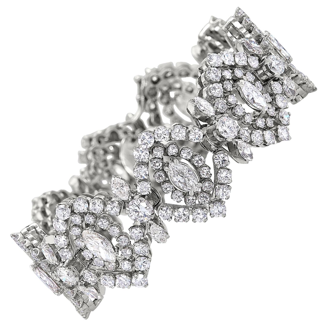 Diamond Bracelet with Round and Marquis Diamonds Totaling 18.60 Carat, 18 Karat For Sale