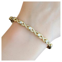 Diamond Braided Bangle Bracelet Hinged in 18k Yellow Gold