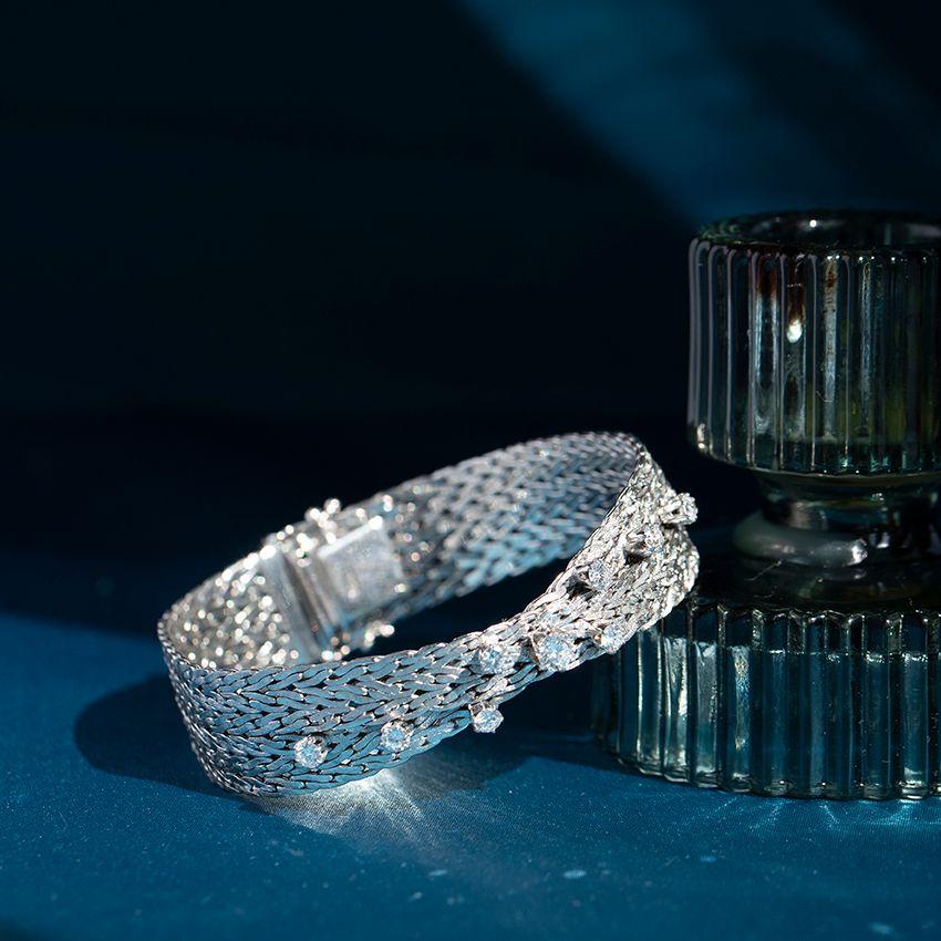 Women's Diamond Braided Whitegold Bracelet For Sale