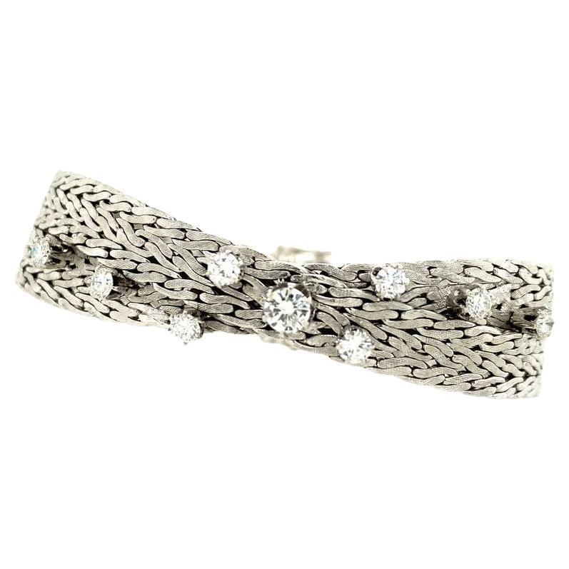 Diamond Braided Whitegold Bracelet For Sale