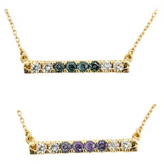 Diamond & Brazilian Alexandrite Bar Pendant Necklace in Yellow Gold