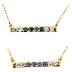 Diamant & brasilianischer Alexandrit Bar Anhänger Halskette in Gelbgold