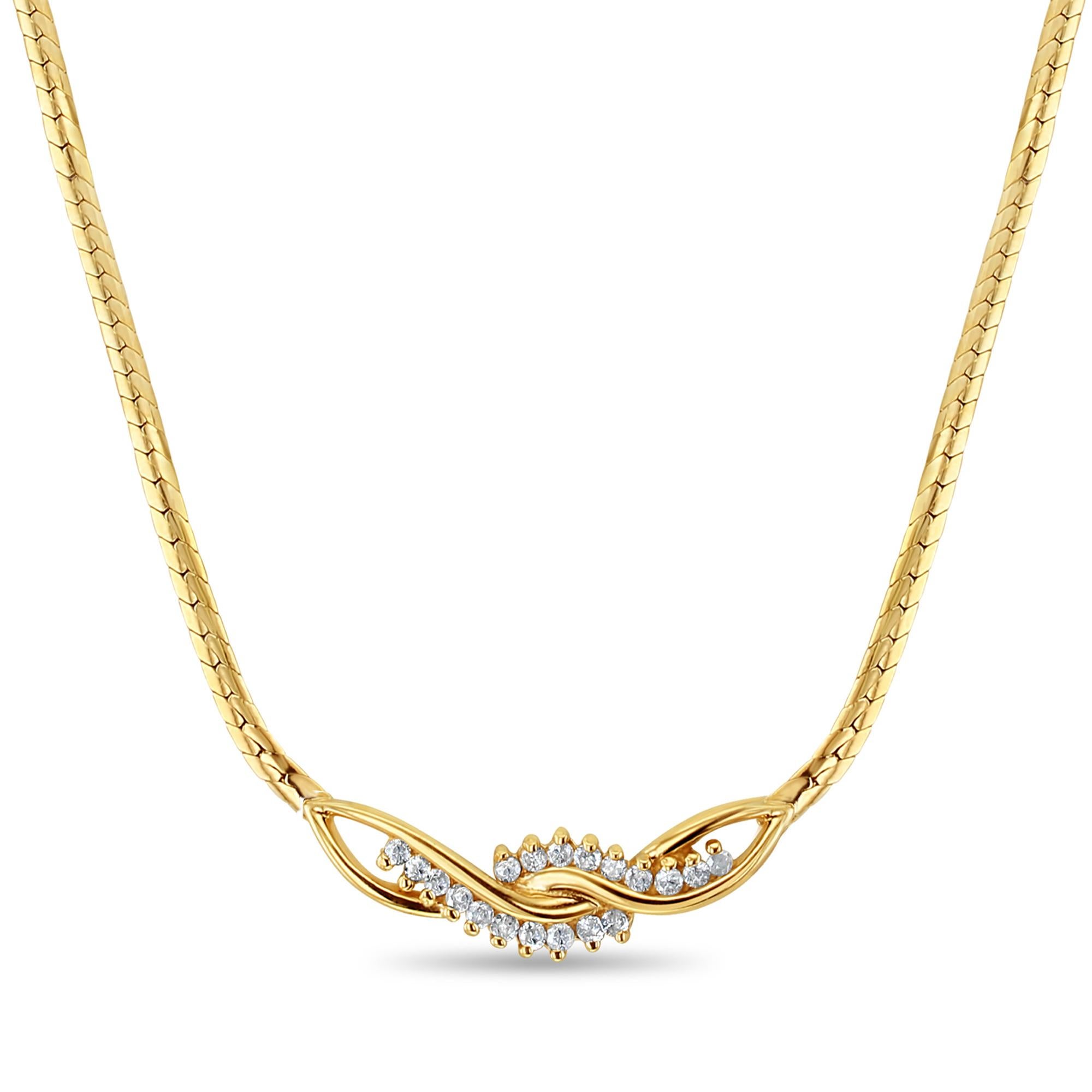 Taille ronde Collier de mariage en or jaune 14 carats avec chaîne serpent biseautée et diamants en vente