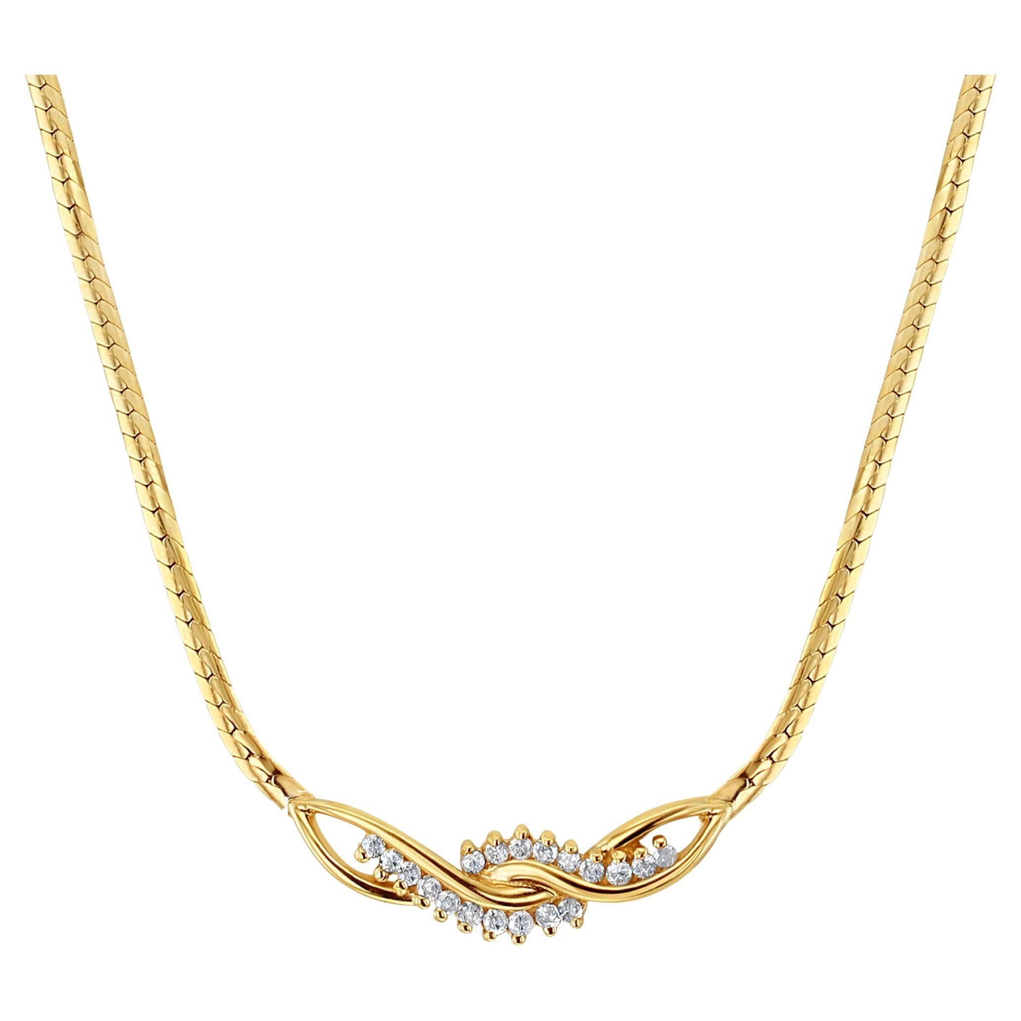 Diamond Bridal Necklace with Beveled Snake Chain 14k Yellow Gold