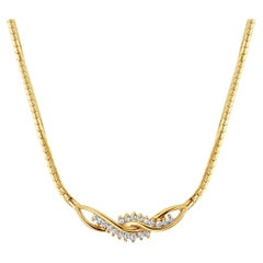 Diamond Bridal Necklace with Beveled Snake Chain 14k Yellow Gold