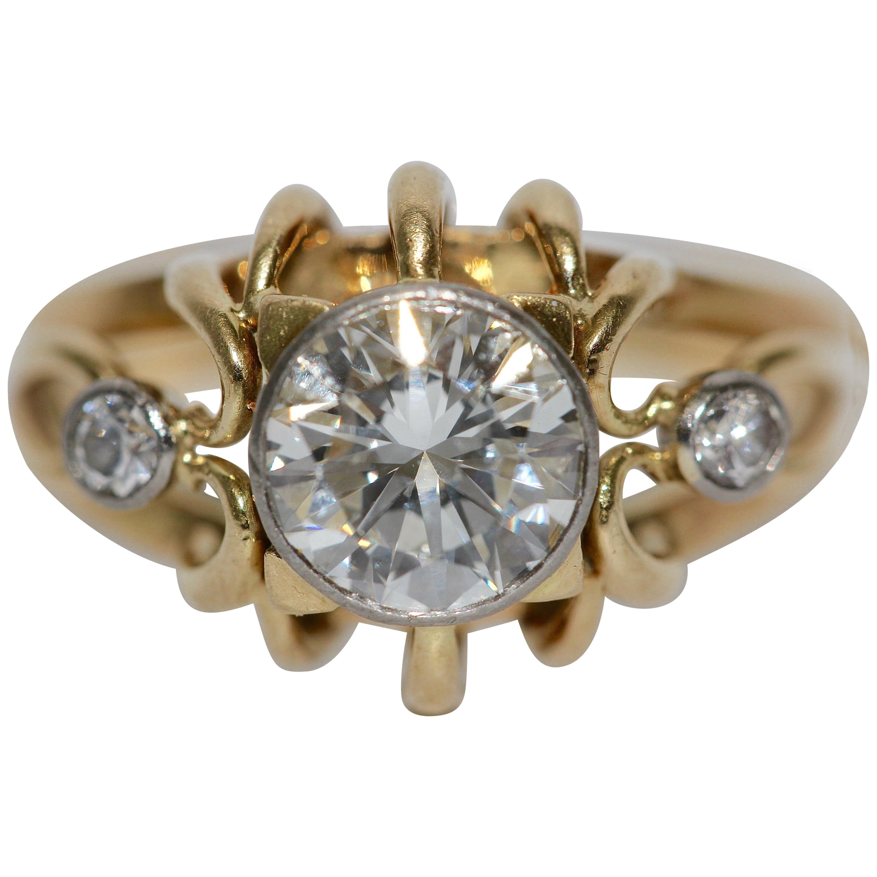 Diamond Bridal Ring with Solitaire 1.5 Carat, Top Wesselton, VS1, 14 Karat Gold