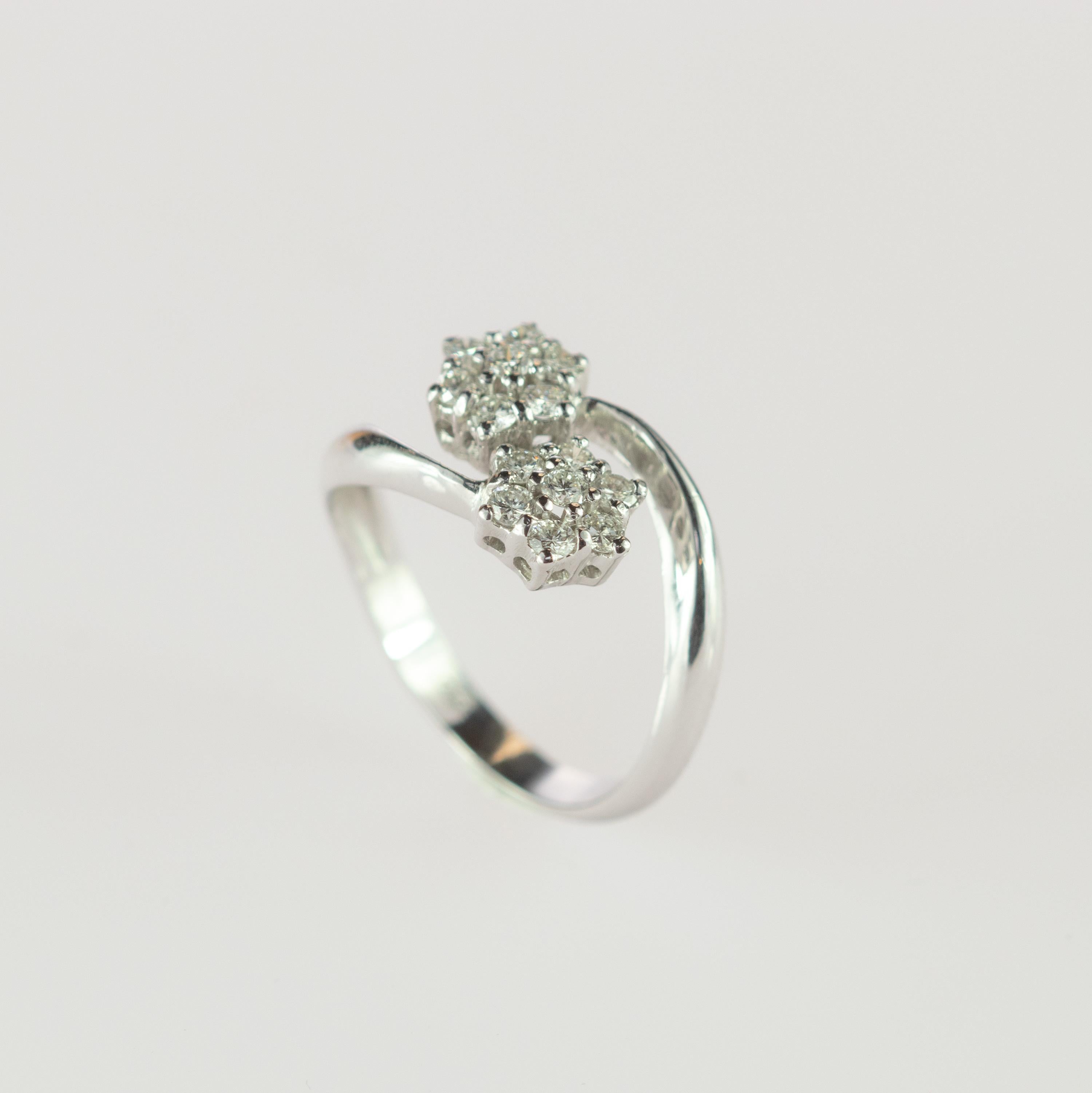 Brilliant Cut Diamond Brilliant 18 Karat White Gold Bypass Romantic Cluster Spiral Flower Ring For Sale