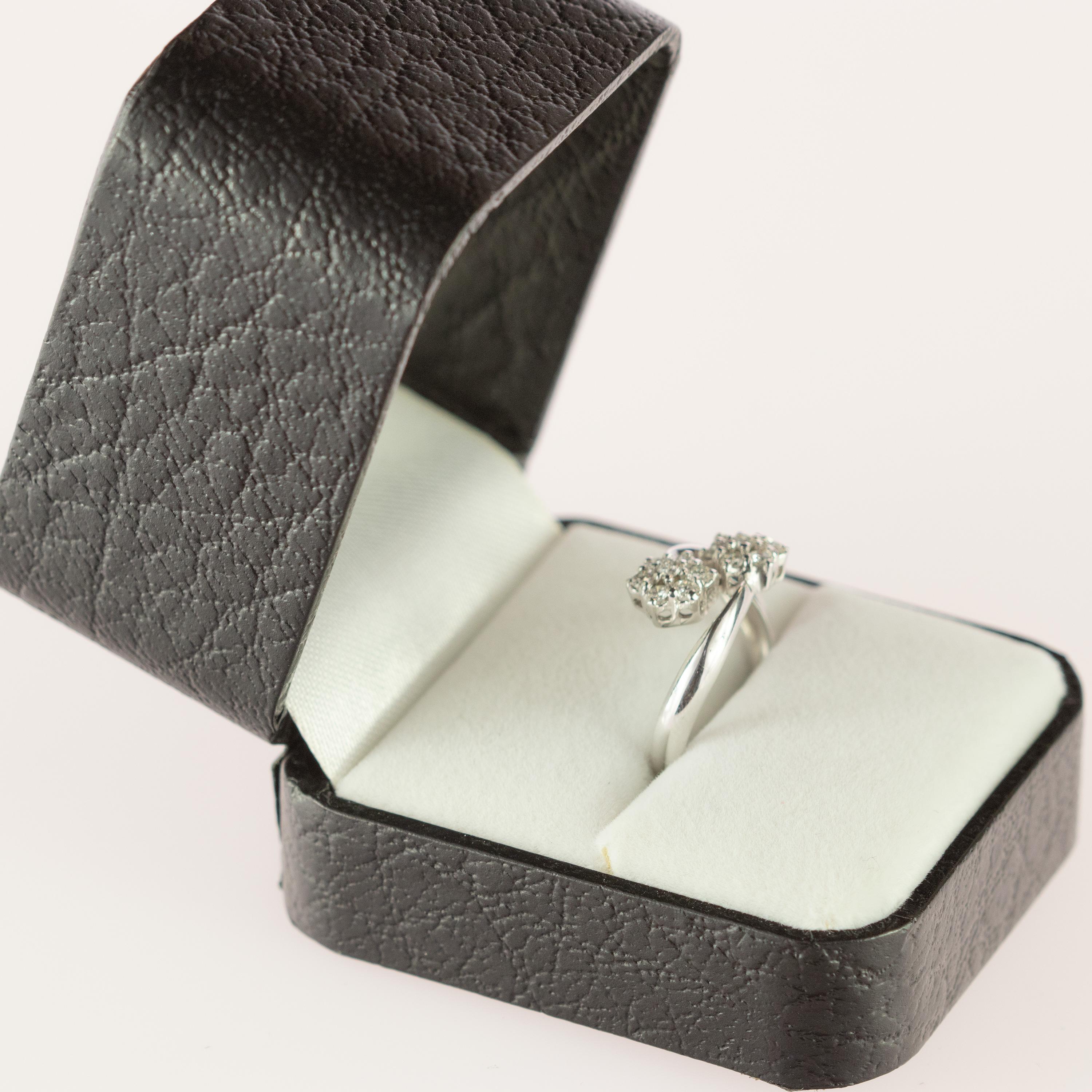 Women's or Men's Diamond Brilliant 18 Karat White Gold Bypass Romantic Cluster Spiral Flower Ring For Sale
