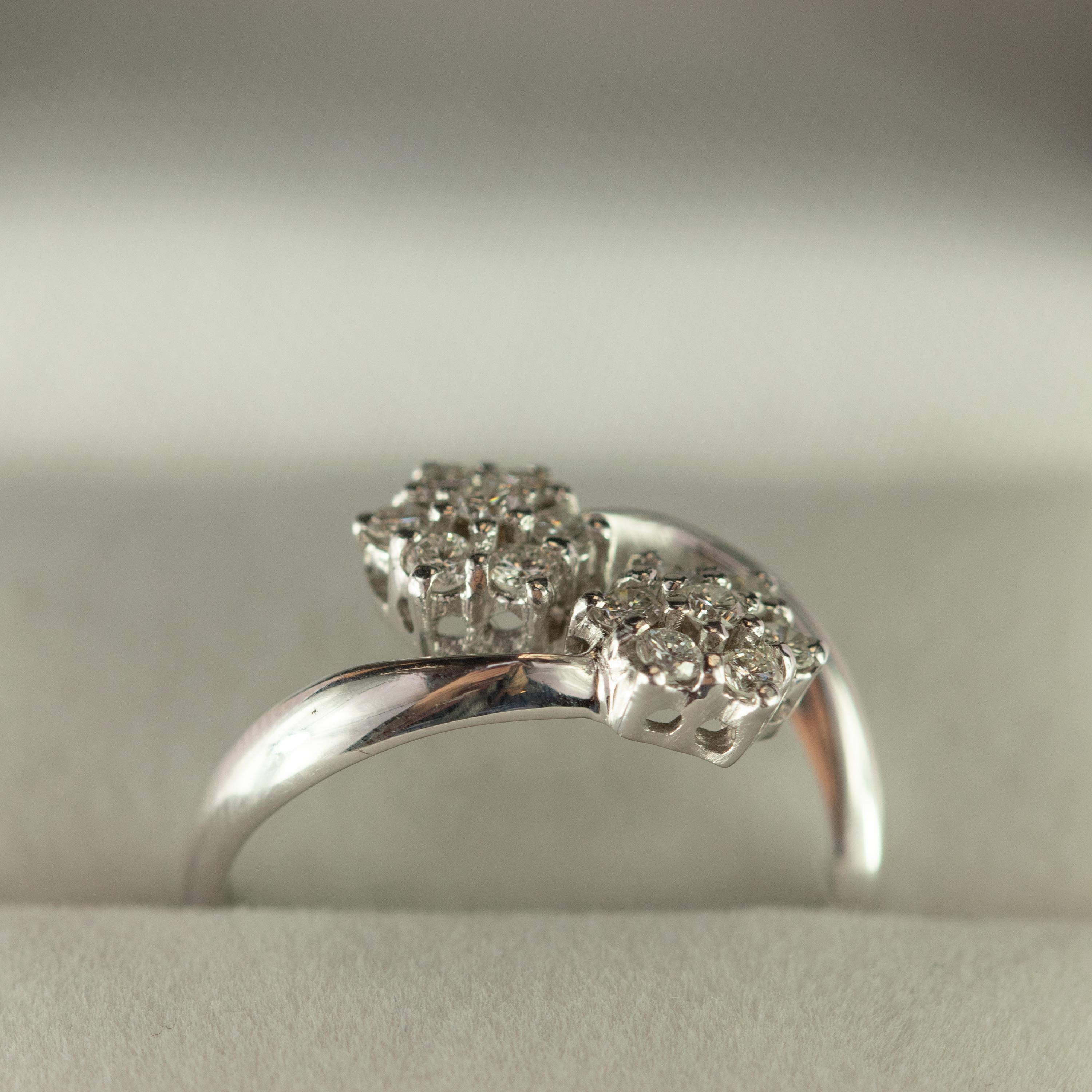 Diamond Brilliant 18 Karat White Gold Bypass Romantic Cluster Spiral Flower Ring For Sale 1