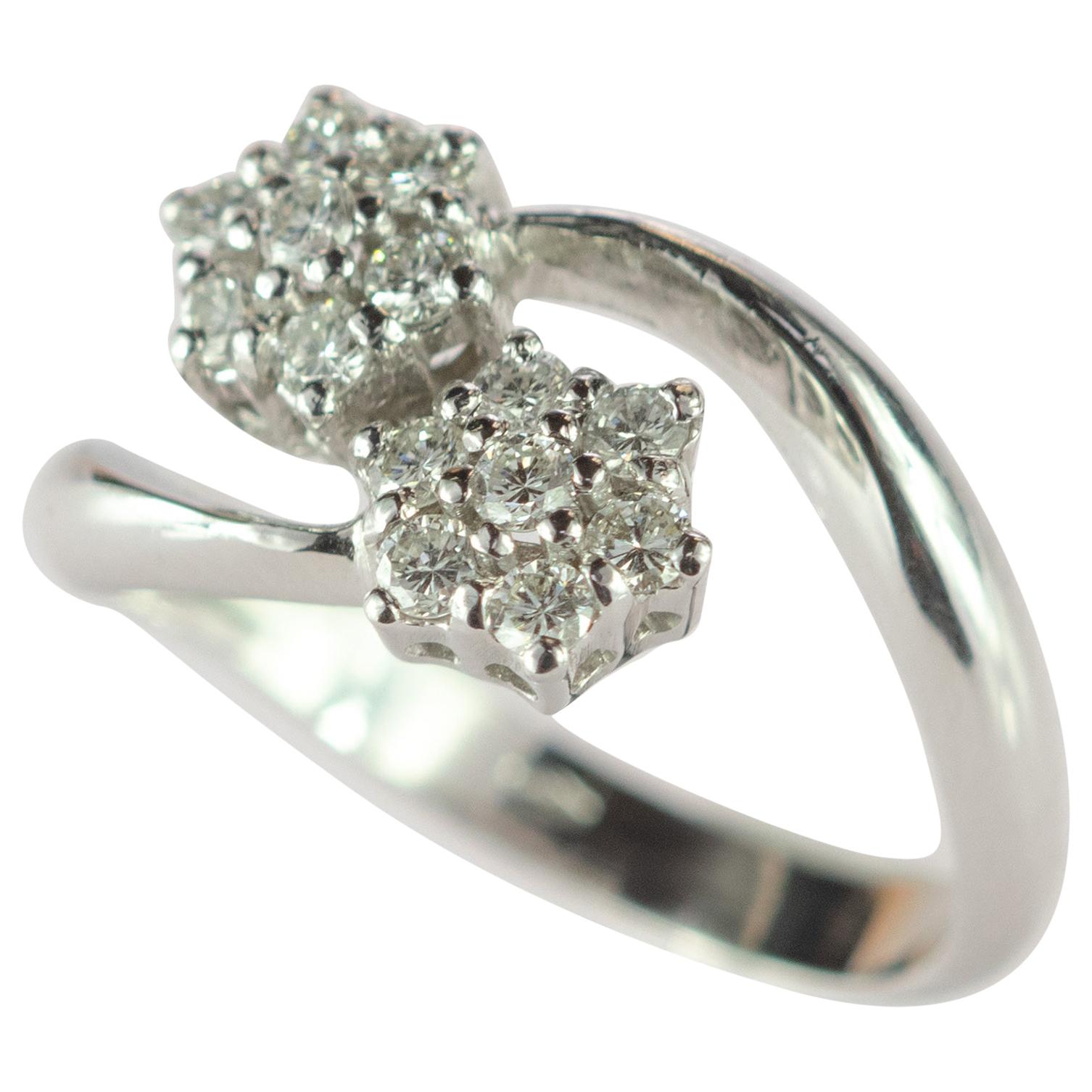 Diamond Brilliant 18 Karat White Gold Bypass Romantic Cluster Spiral Flower Ring For Sale