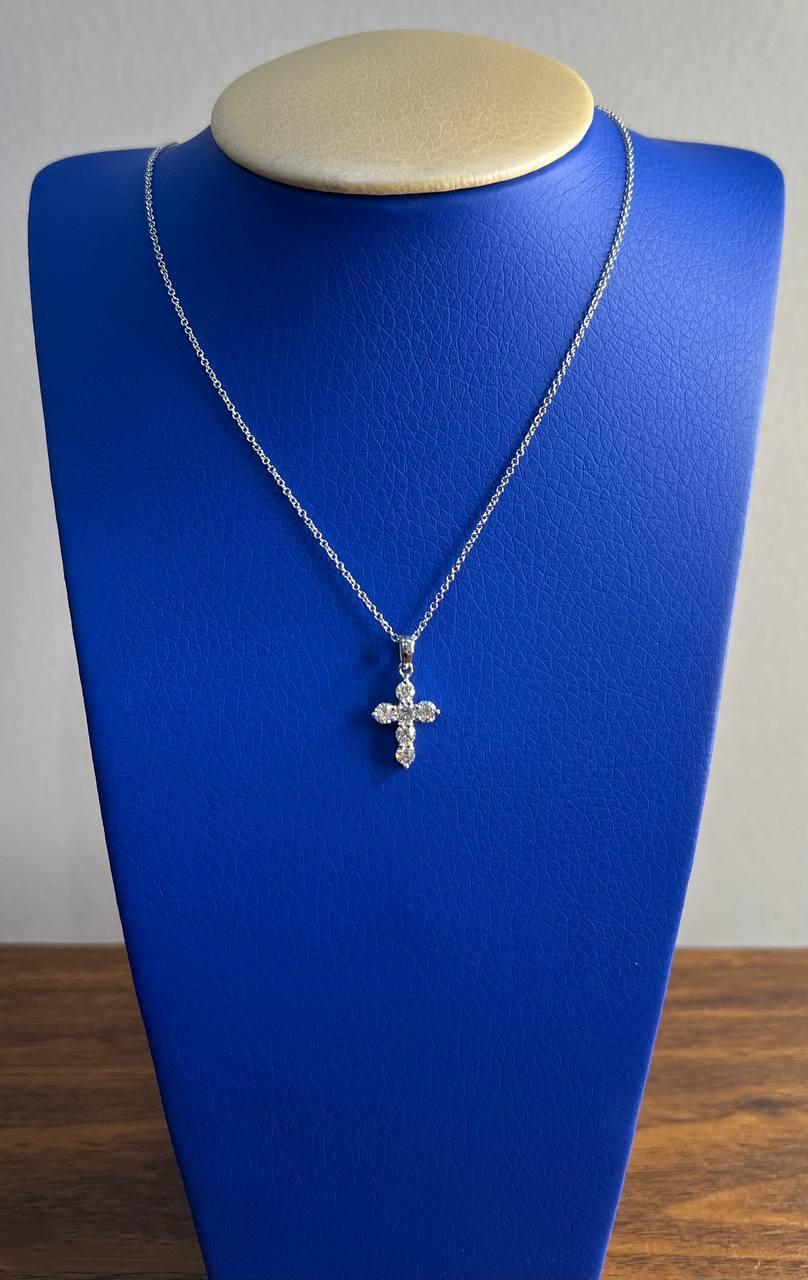 Croce cristiana Brilliante con diamante Collana con catena in oro bianco 14K in vendita 5