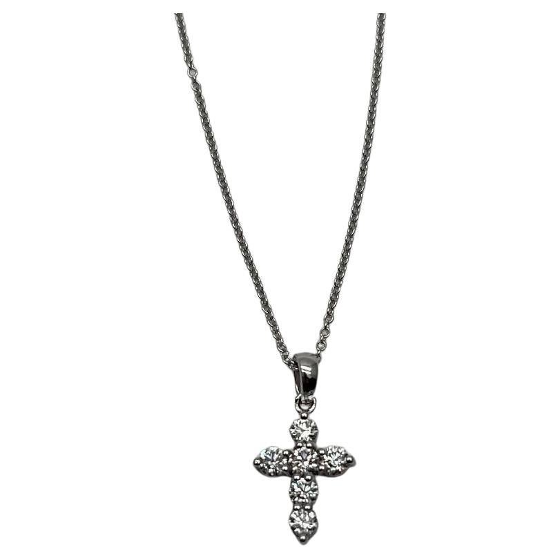 Croce cristiana Brilliante con diamante Collana con catena in oro bianco 14K
