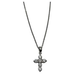 Chaîne collier pendentif croix Christian en or blanc 14 carats avec diamants brillants