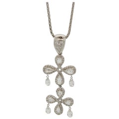 Used Diamond Briolette Drop Gold Floral Pendant