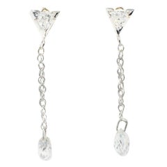 Diamond Briolette Hanging earrings 14k White Gold