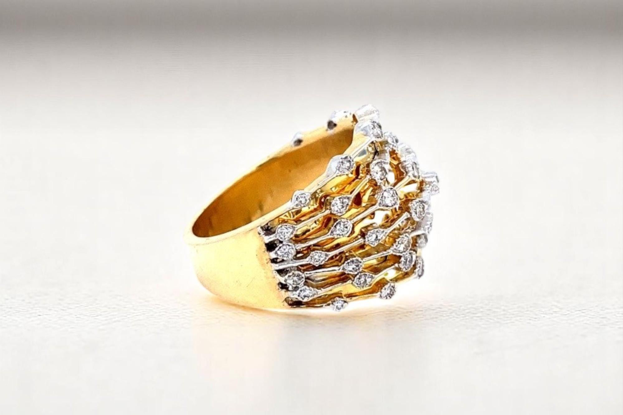 Anillo ancho de diamantes en oro macizo de 14k (certificado) Corte redondo en venta