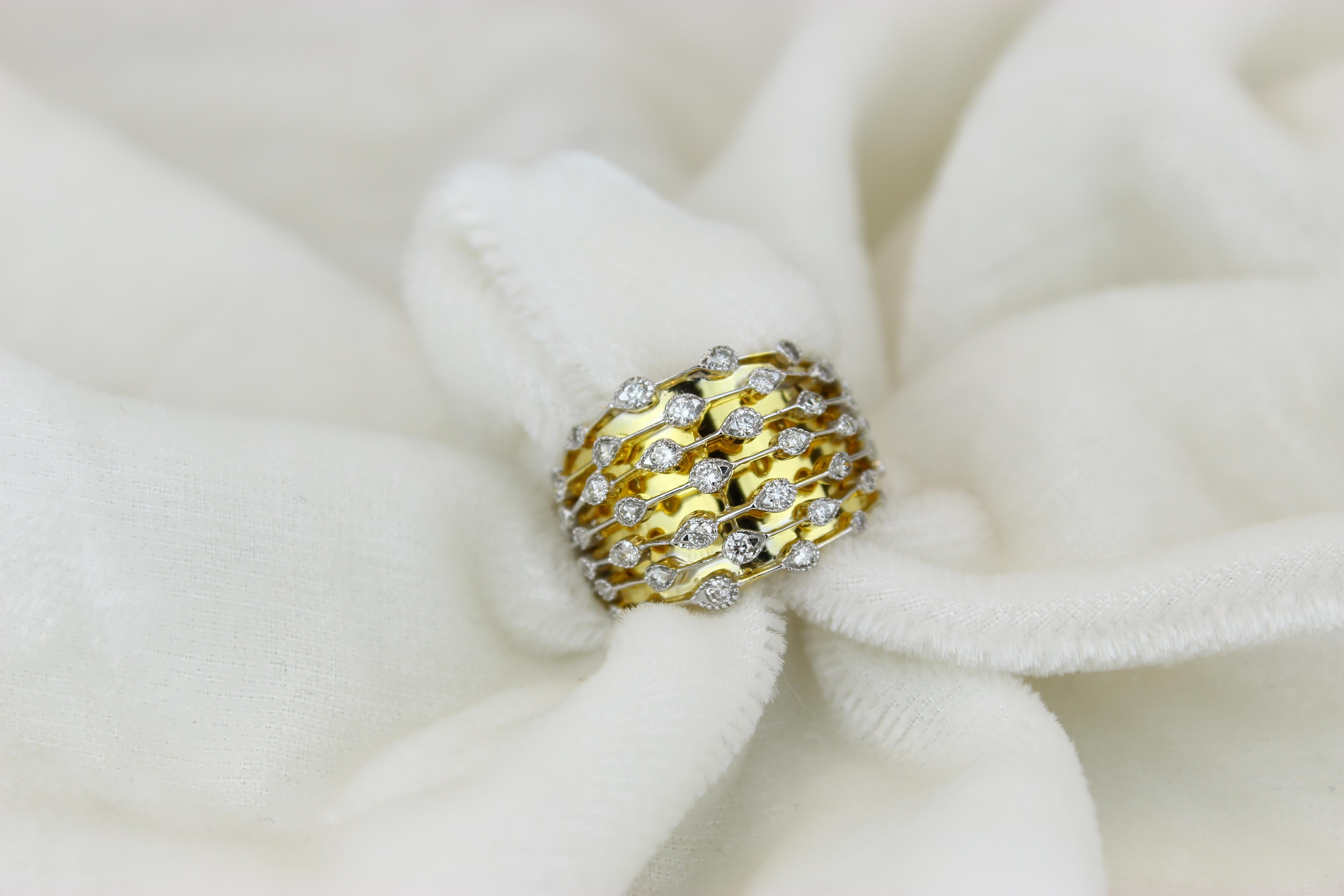 Anillo ancho de diamantes en oro macizo de 14k (certificado) en venta 2